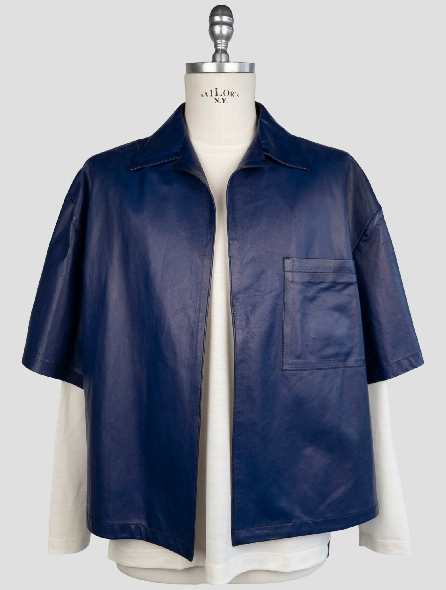 Kiton Blue Leather Short Sleeve Shirt