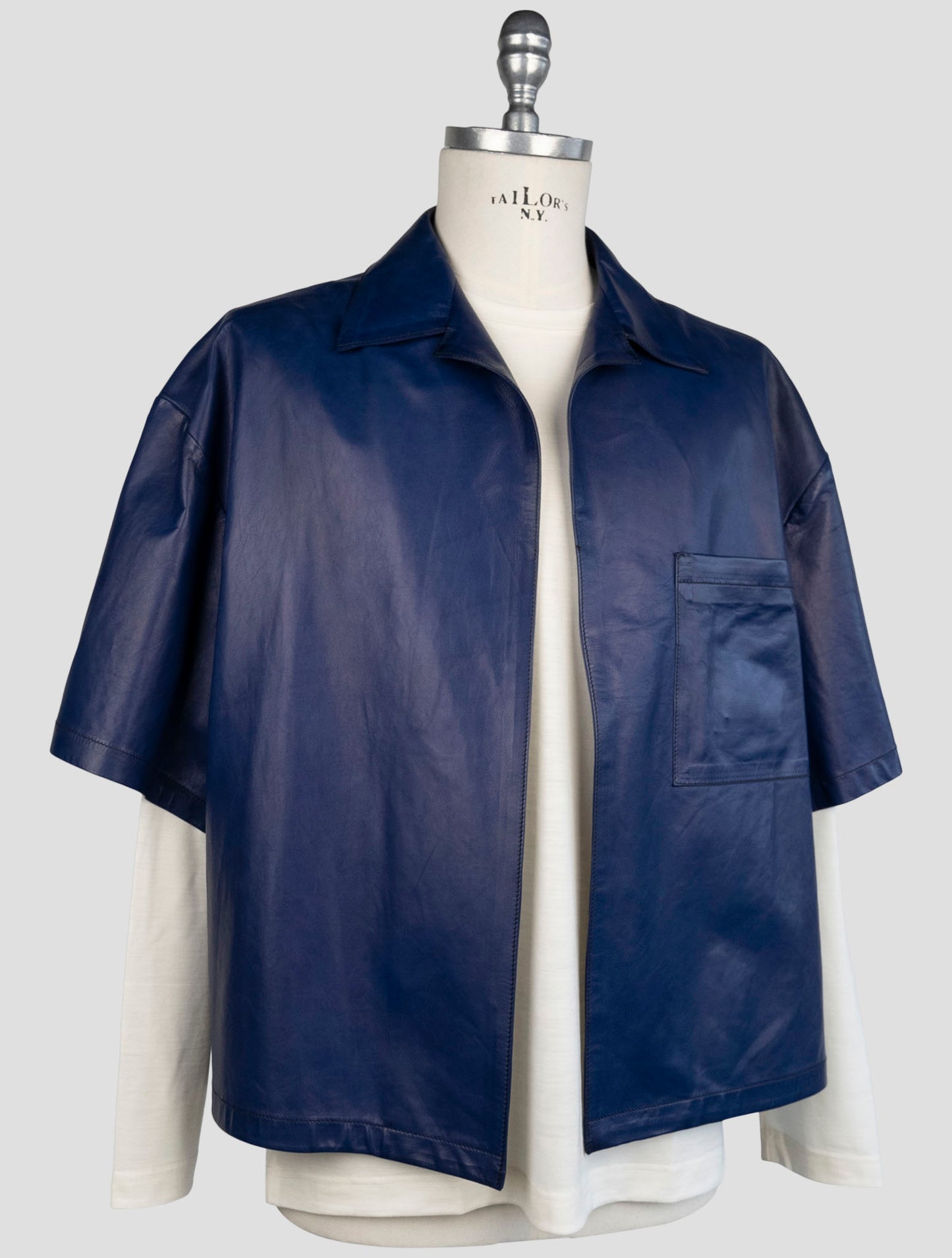 Kiton Blue Leather Short Sleeve Shirt