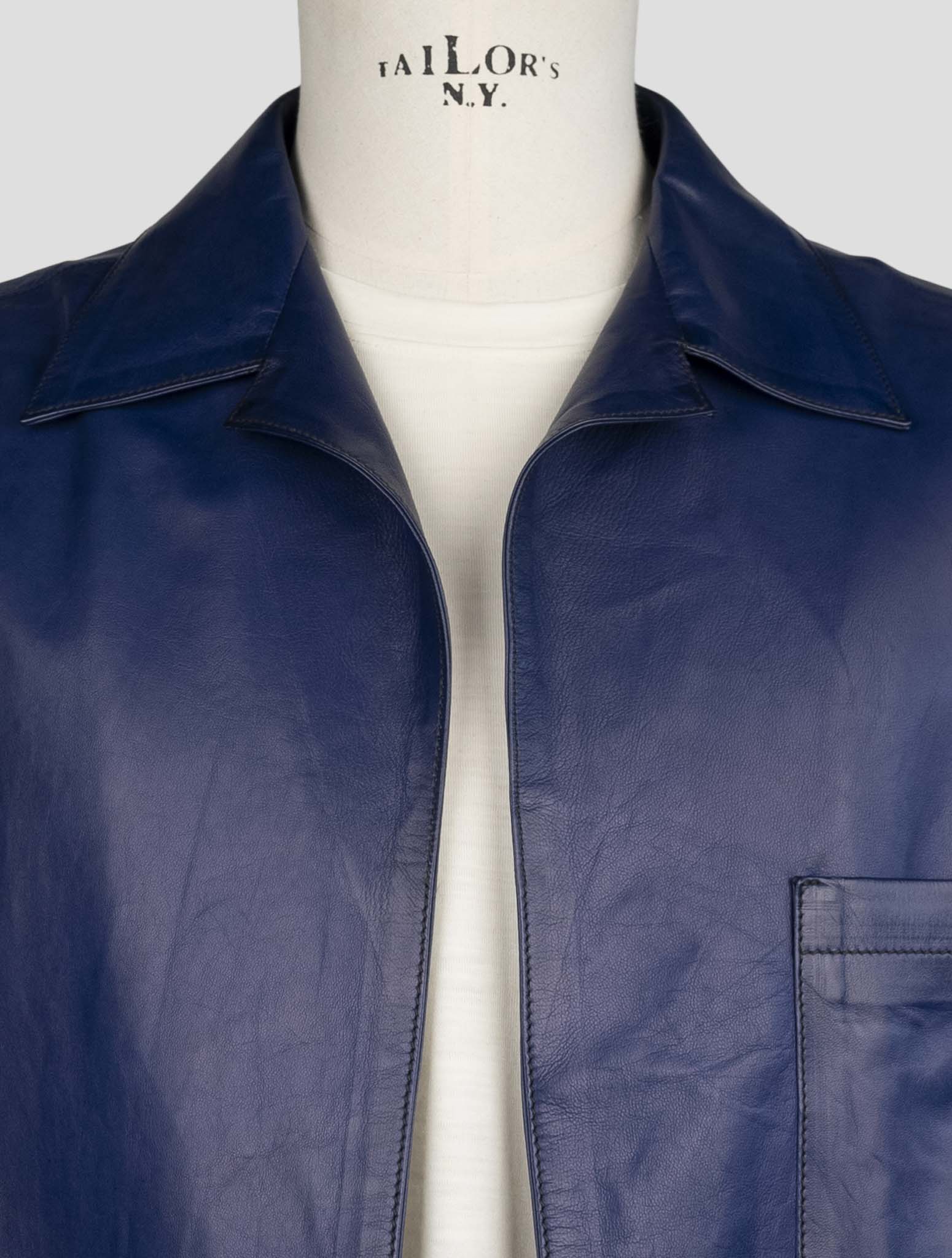 Kiton Blue Leather Short Sleeve Shirt