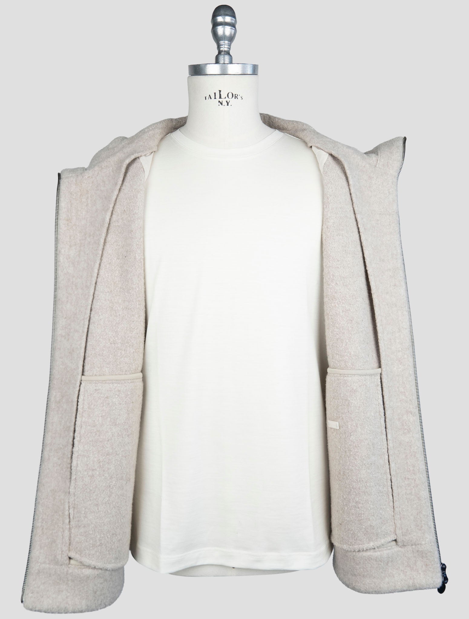 Kiton Gray Virgin Wool Cashmere Pa Coat