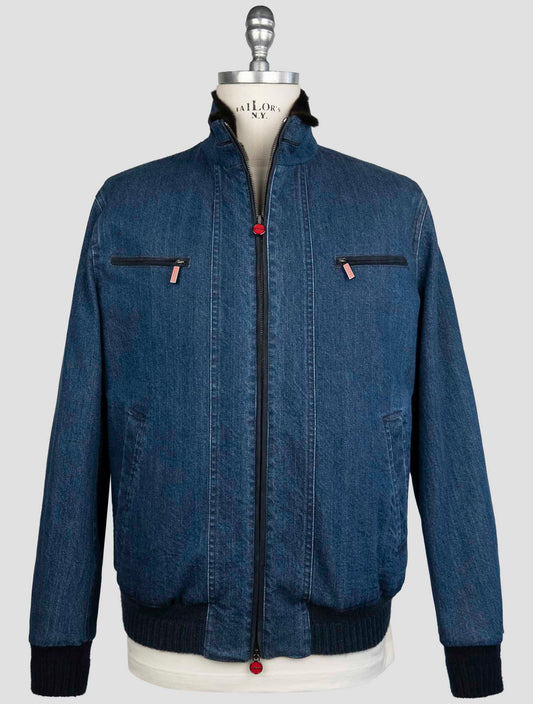 Kiton Blue Cotton Ea Weasel Fur Coat