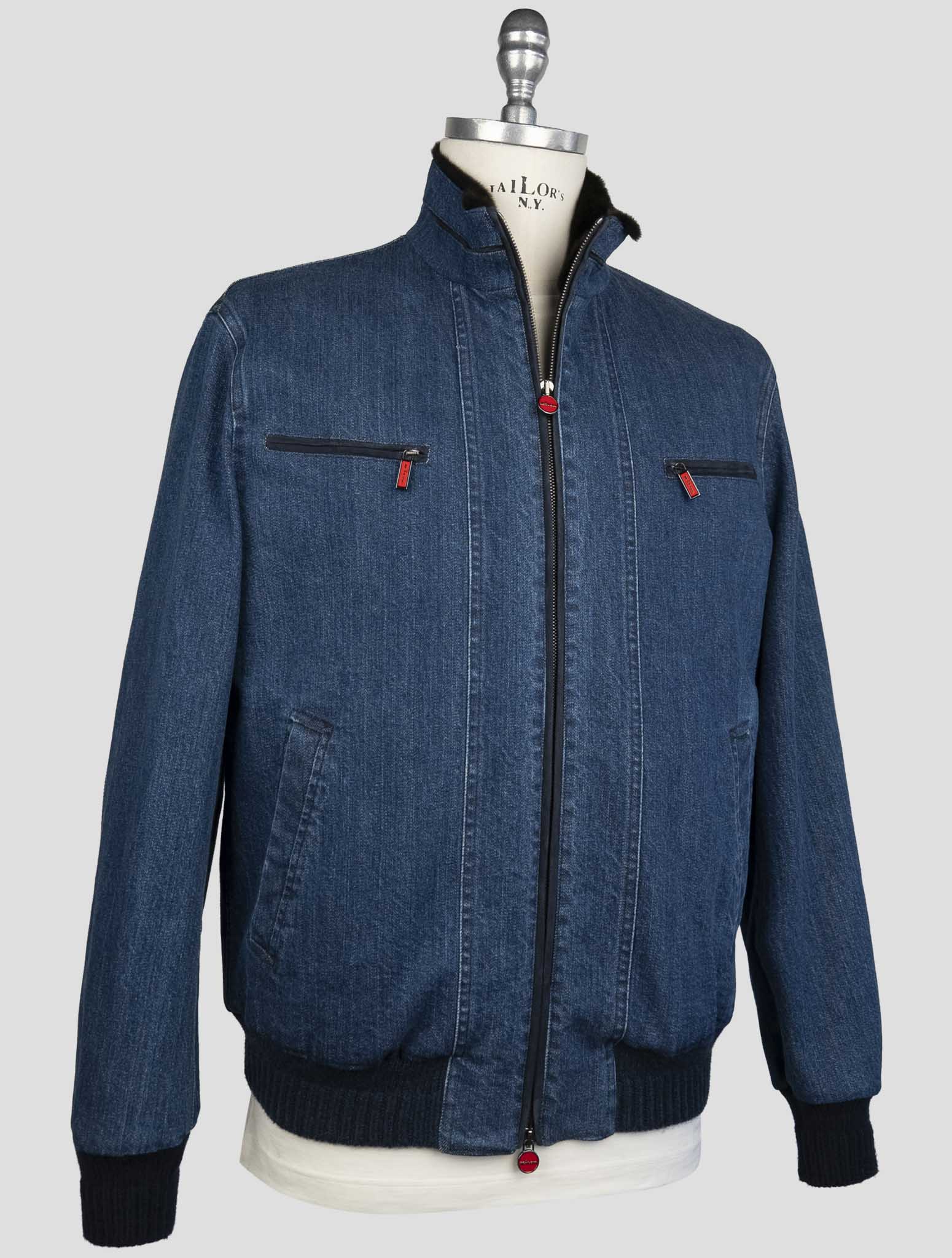 Kiton Blue Cotton Ea Weasel Fur Coat