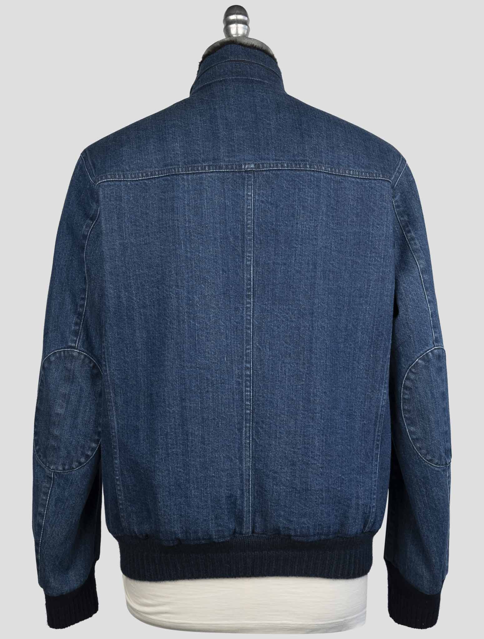 Kiton Blue Cotton Ea Weasel Fur Coat