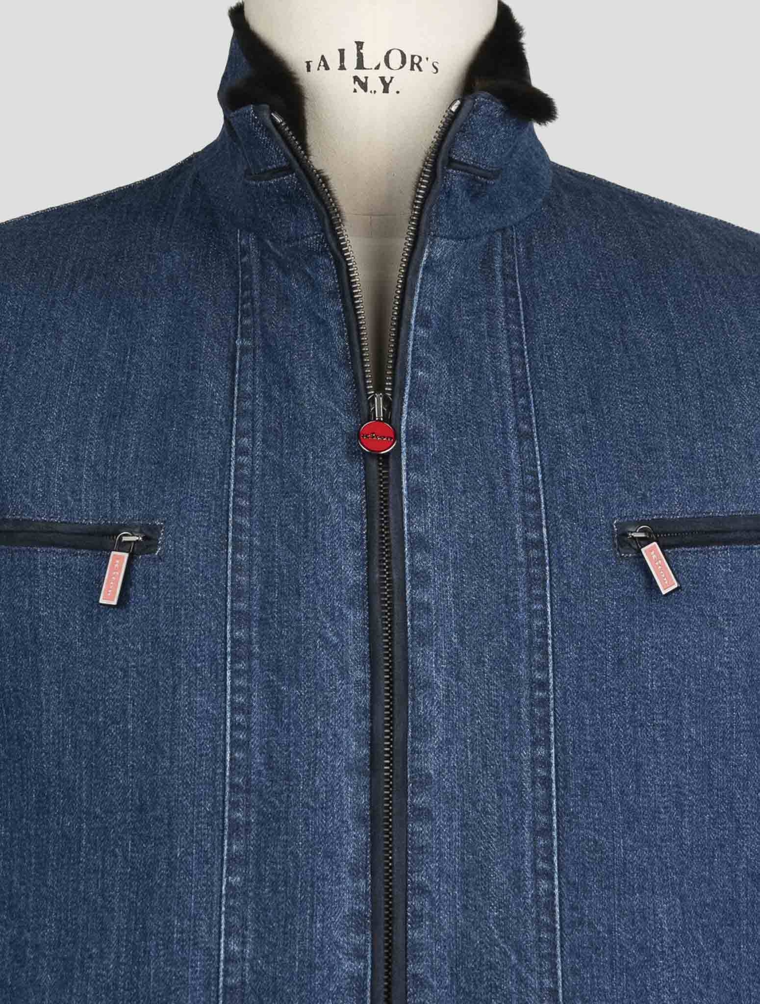 Kiton Blue Cotton Ea Weasel Fur Coat