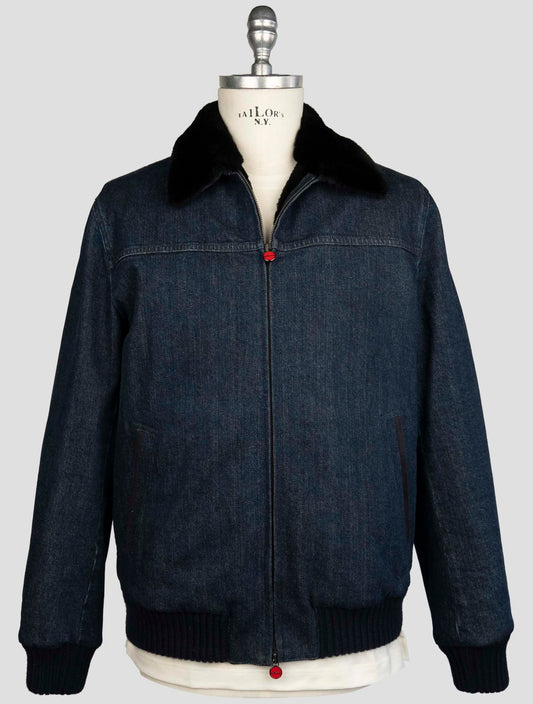 Kiton Blue Cotton Ea Beaver Fur Coat