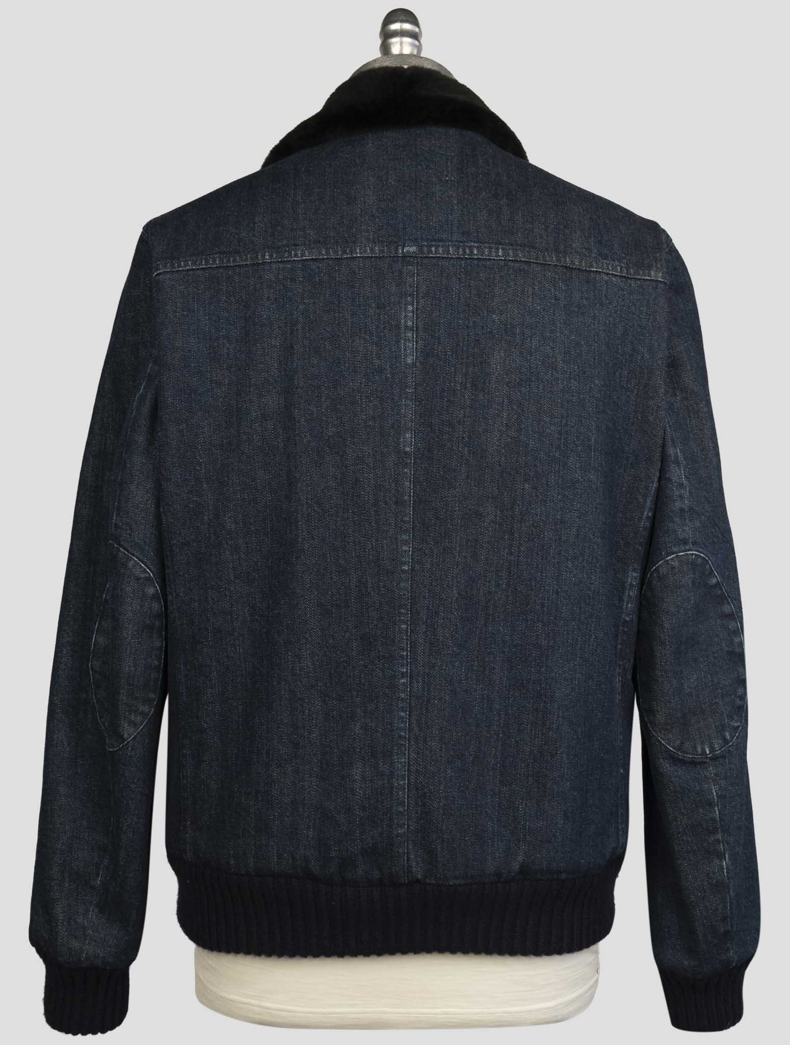Kiton Blue Cotton Ea Beaver Fur Coat