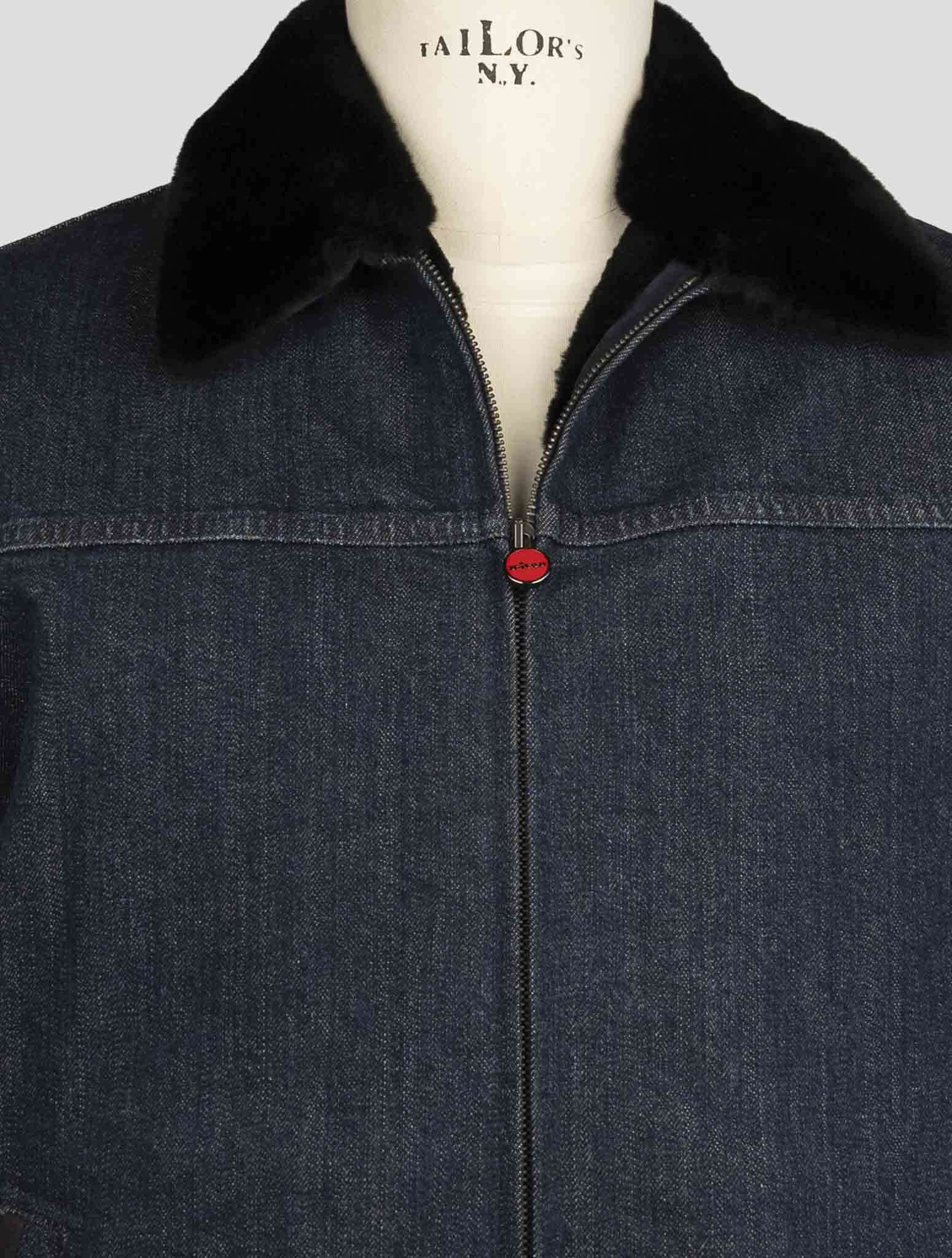 Kiton Blue Cotton Ea Beaver Fur Coat