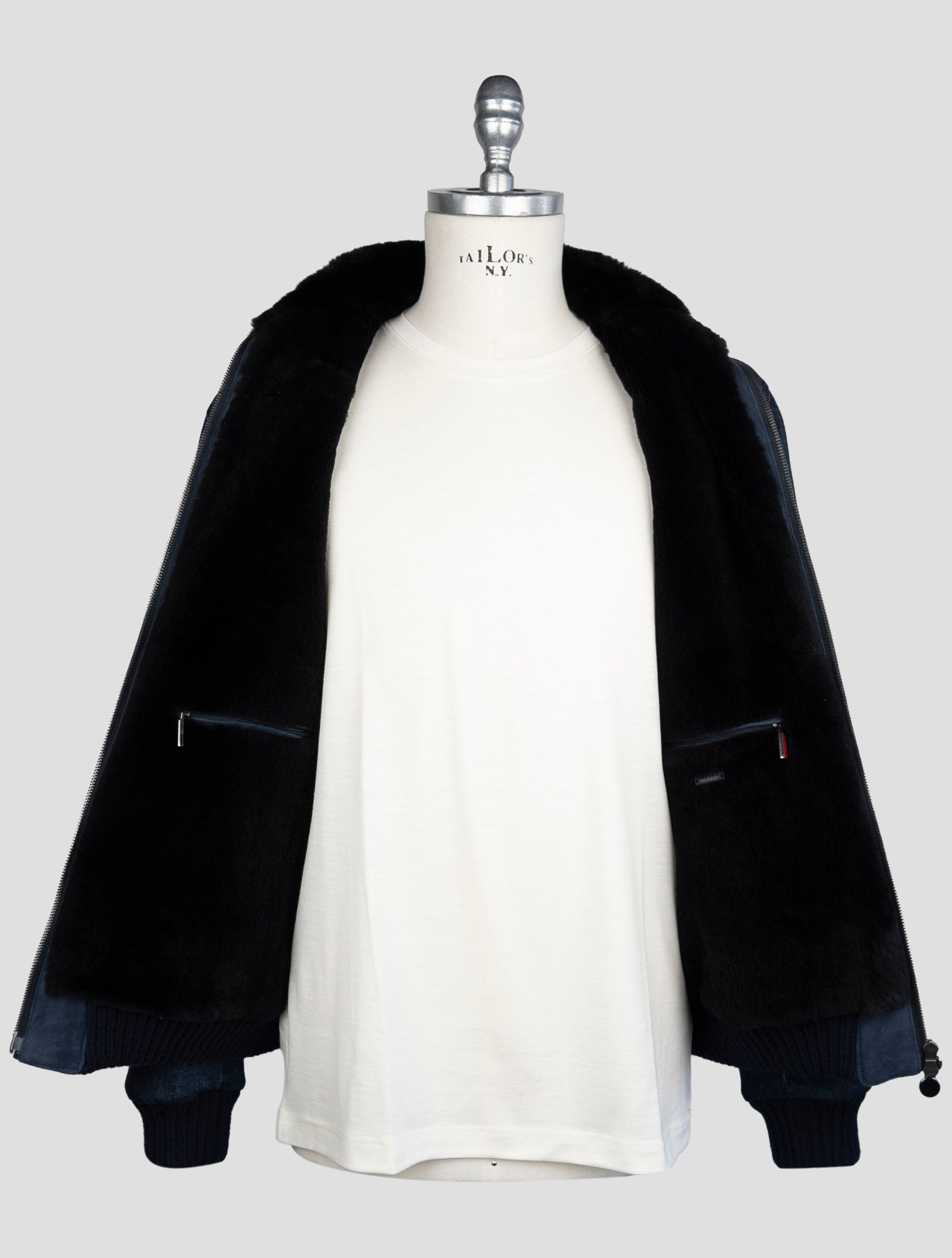 Kiton Blue Cotton Ea Beaver Fur Coat