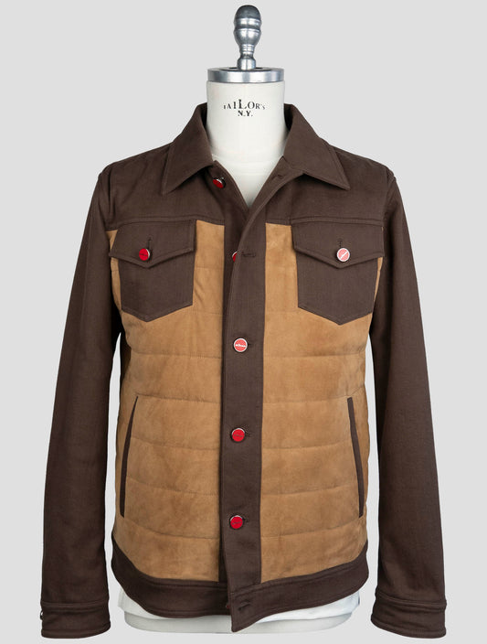 Kiton Brown Cotton Ea Leather Suede Coat