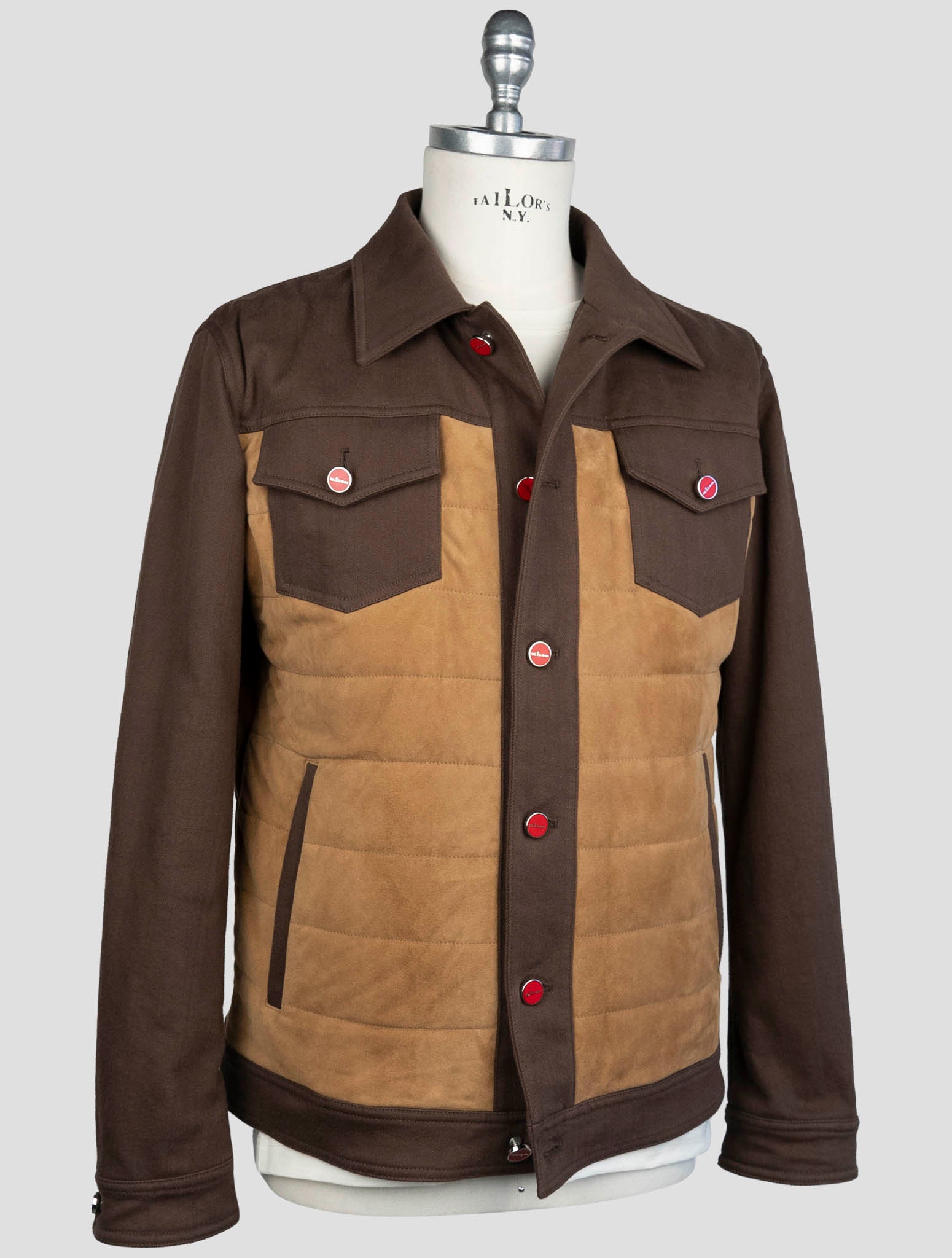 Kiton Brown Cotton Ea Leather Suede Coat