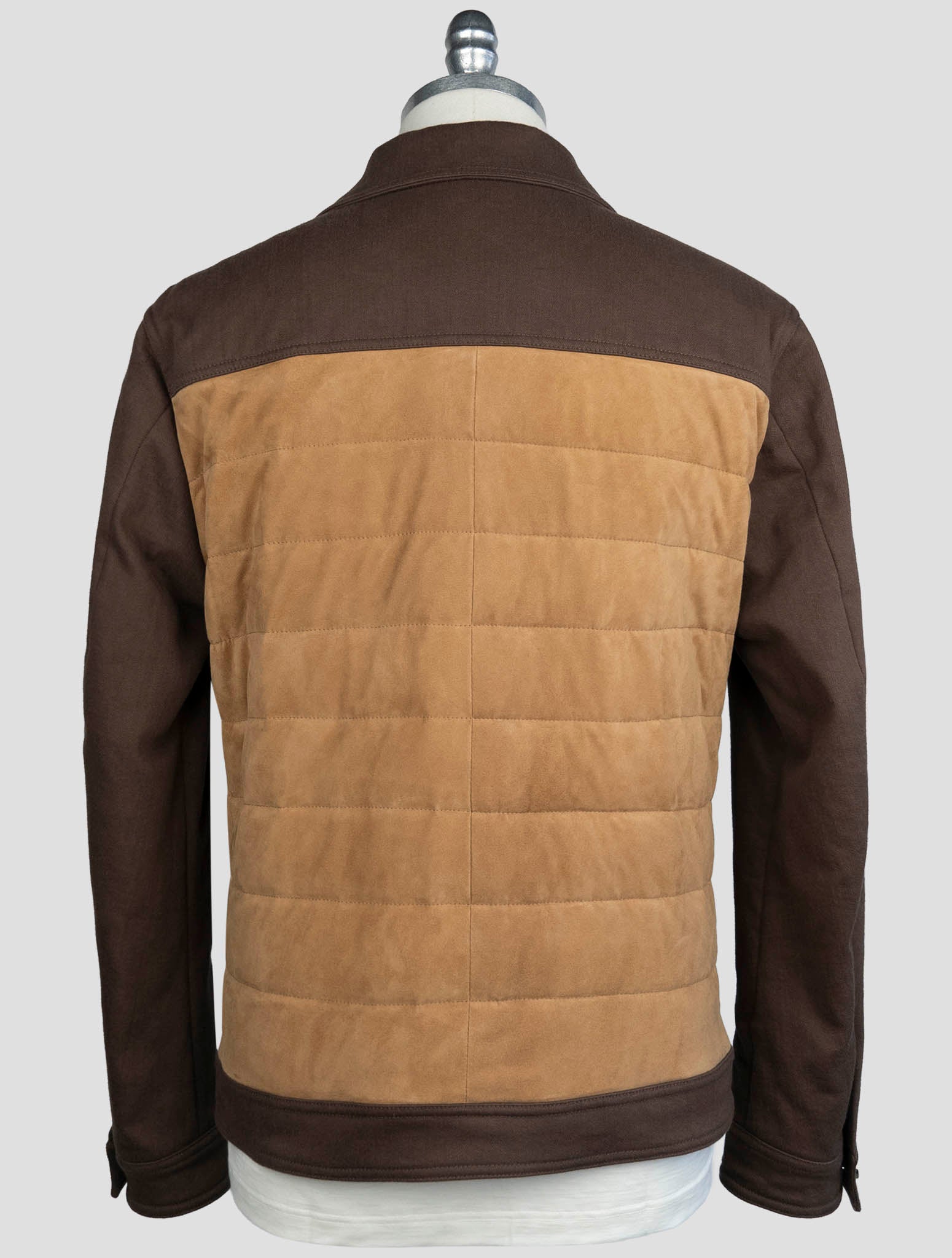 Kiton Brown Cotton Ea Leather Suede Coat