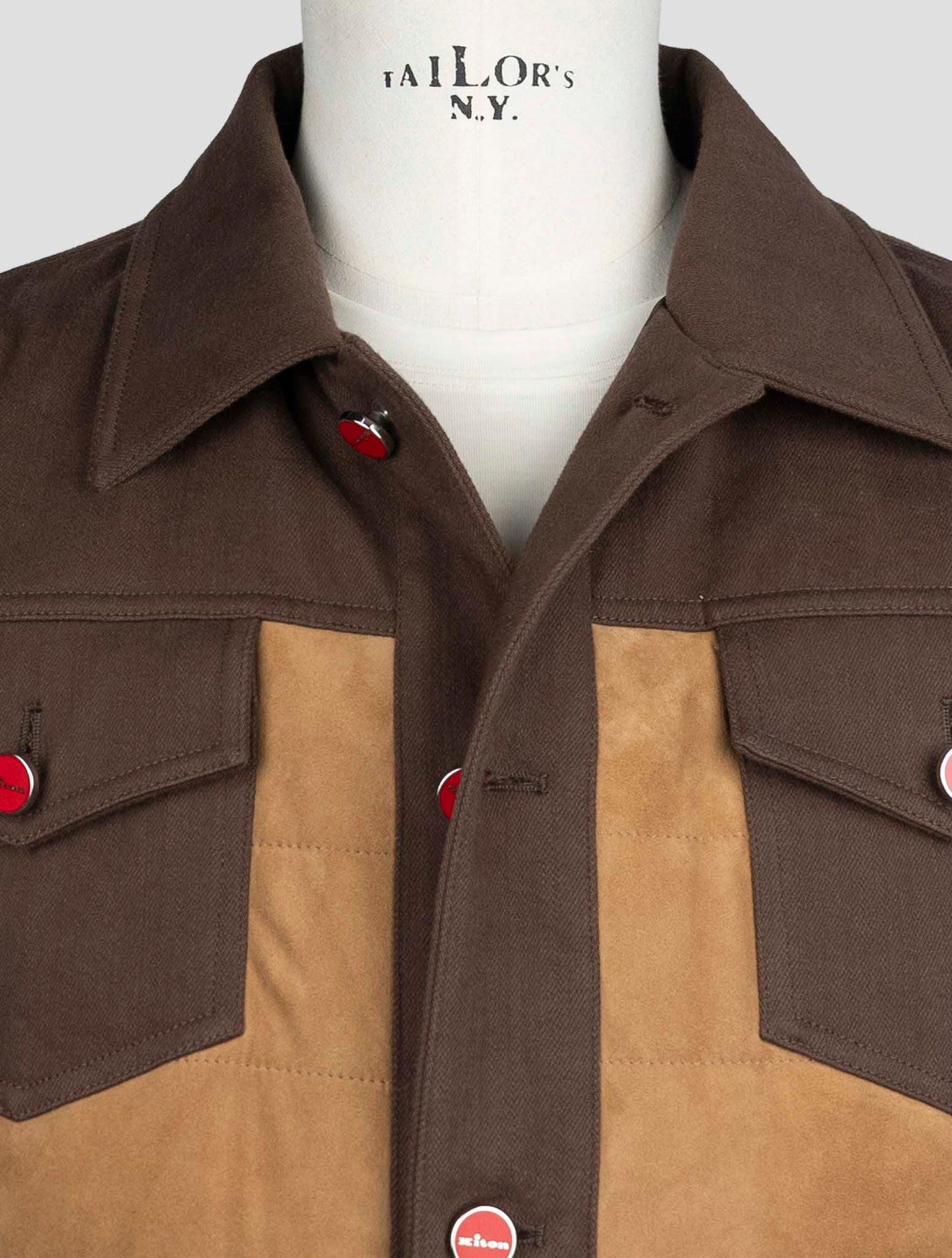 Kiton Brown Cotton Ea Leather Suede Coat