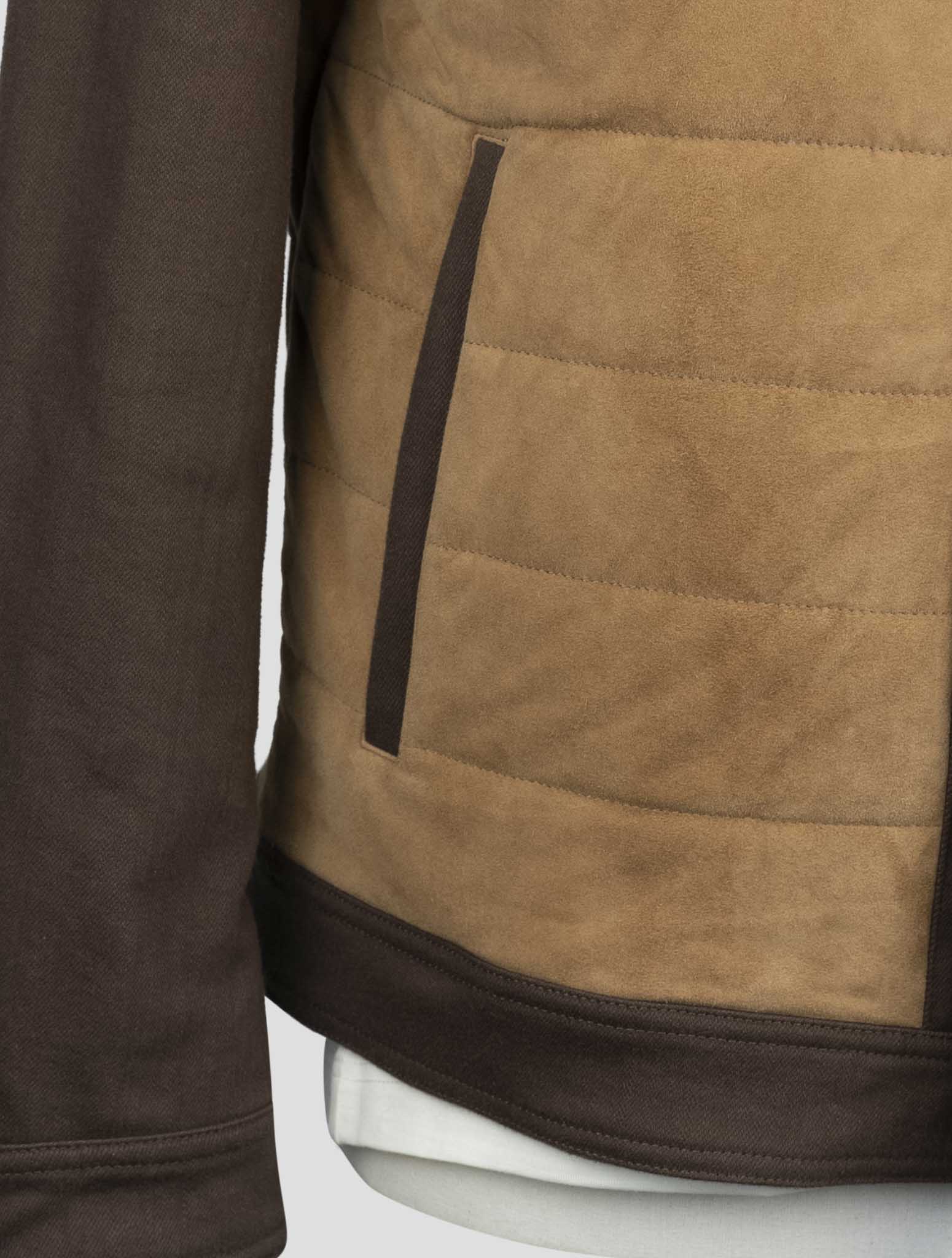 Kiton Brown Cotton Ea Leather Suede Coat