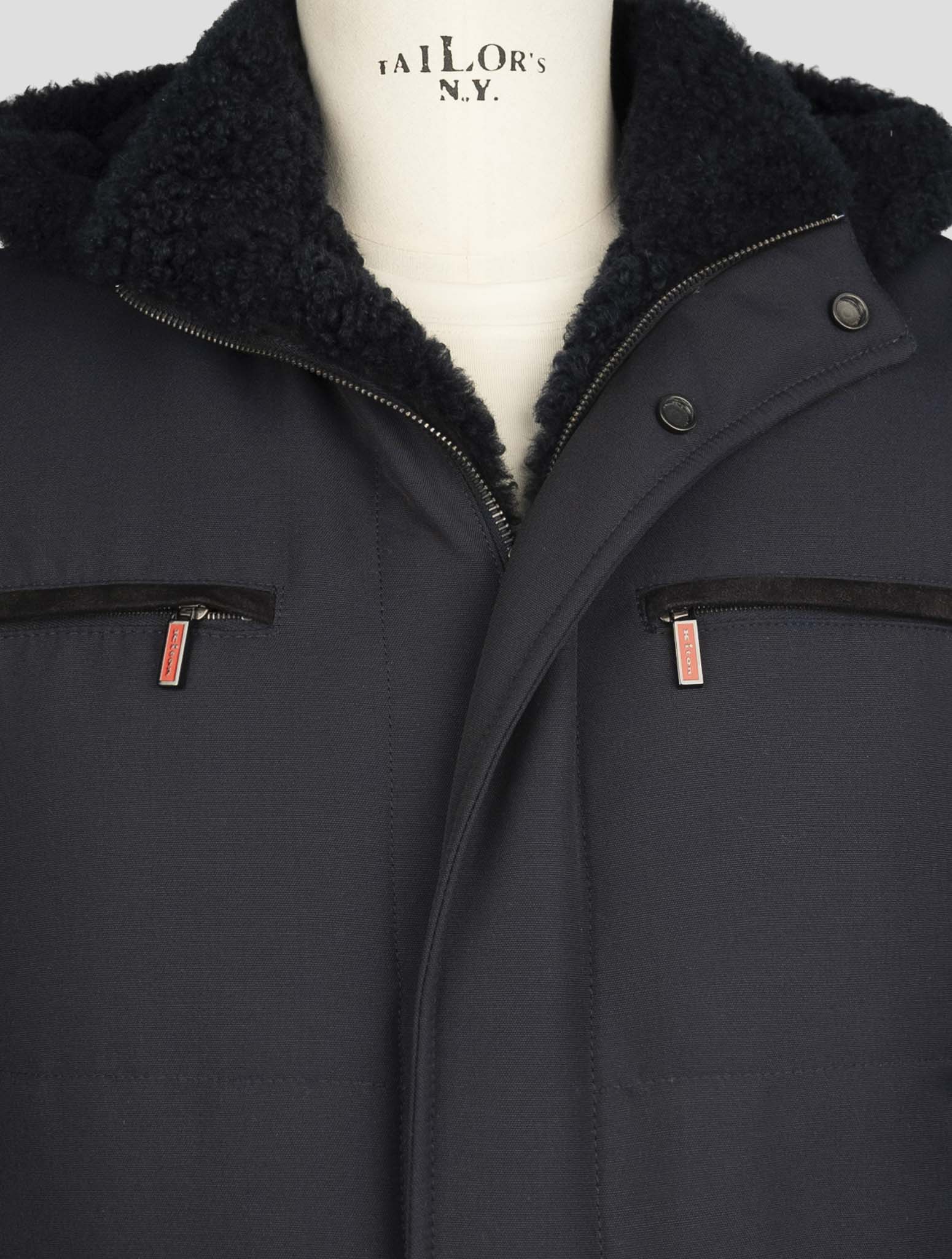 Kiton Blue Wool Pa Shearling Fur Coat