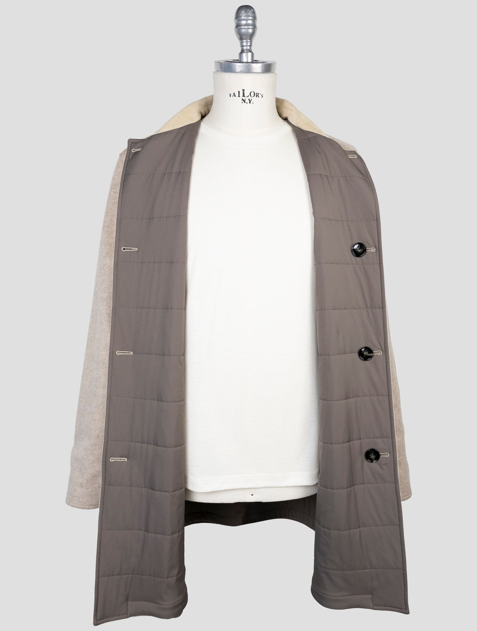Kiton Beige Taupe Cashmere Pl Reverse Coat