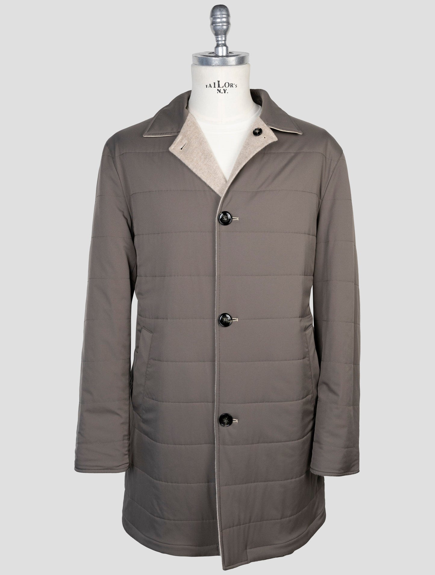 Kiton Beige Taupe Cashmere Pl Reverse Coat