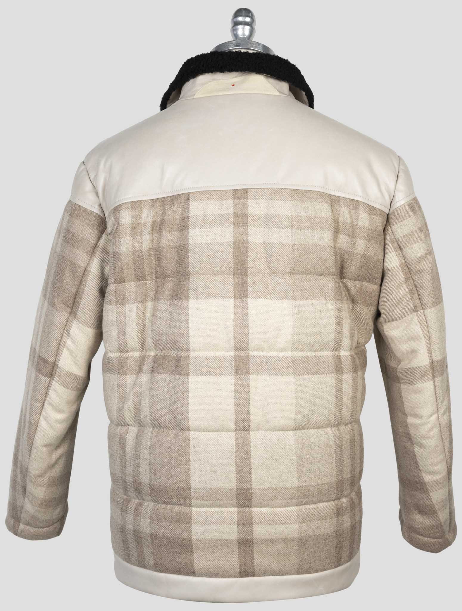 Kiton Beige Cashmere Wool Leather Coat