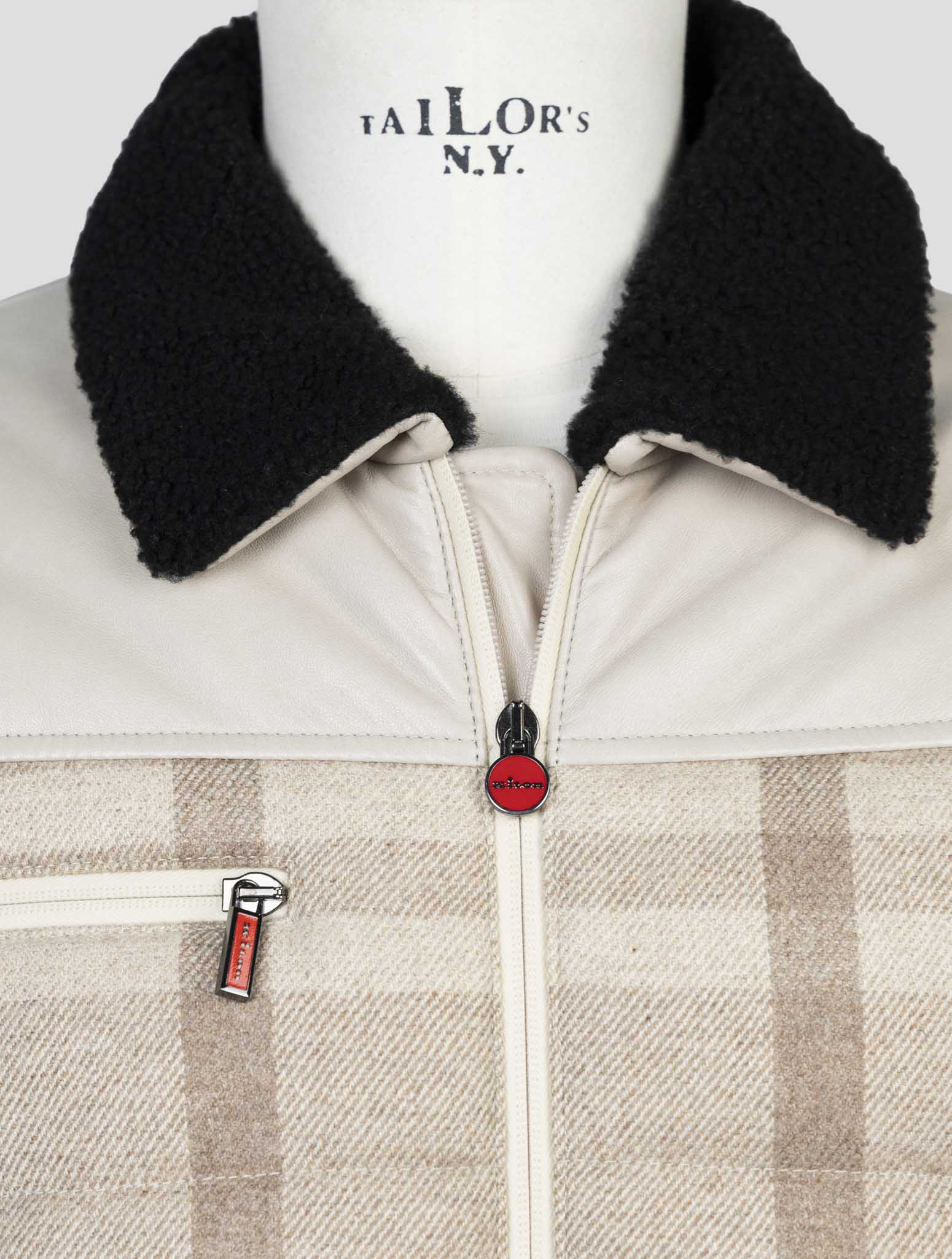Kiton Beige Cashmere Wool Leather Coat