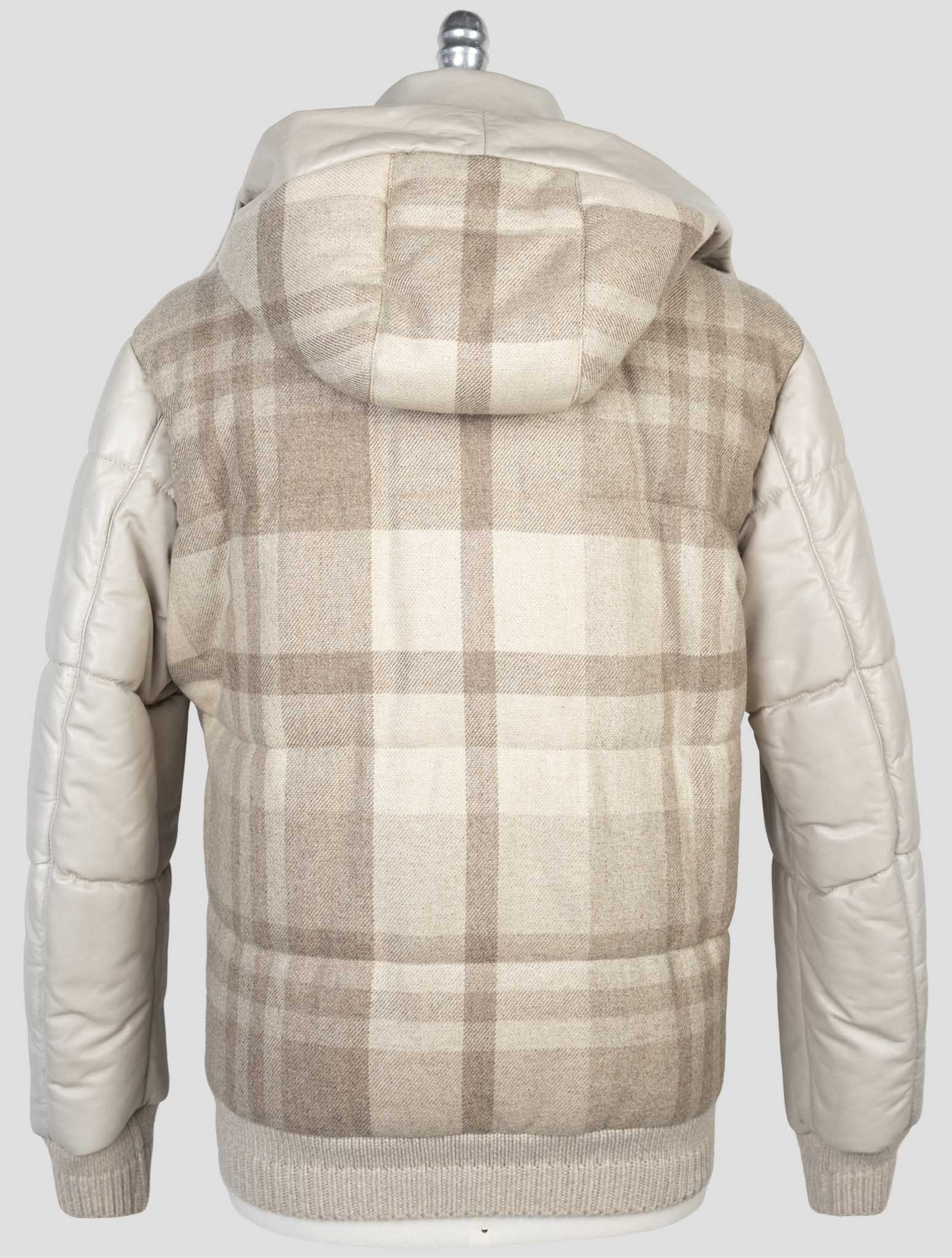 Kiton Beige Cashmere Wool Leather Coat