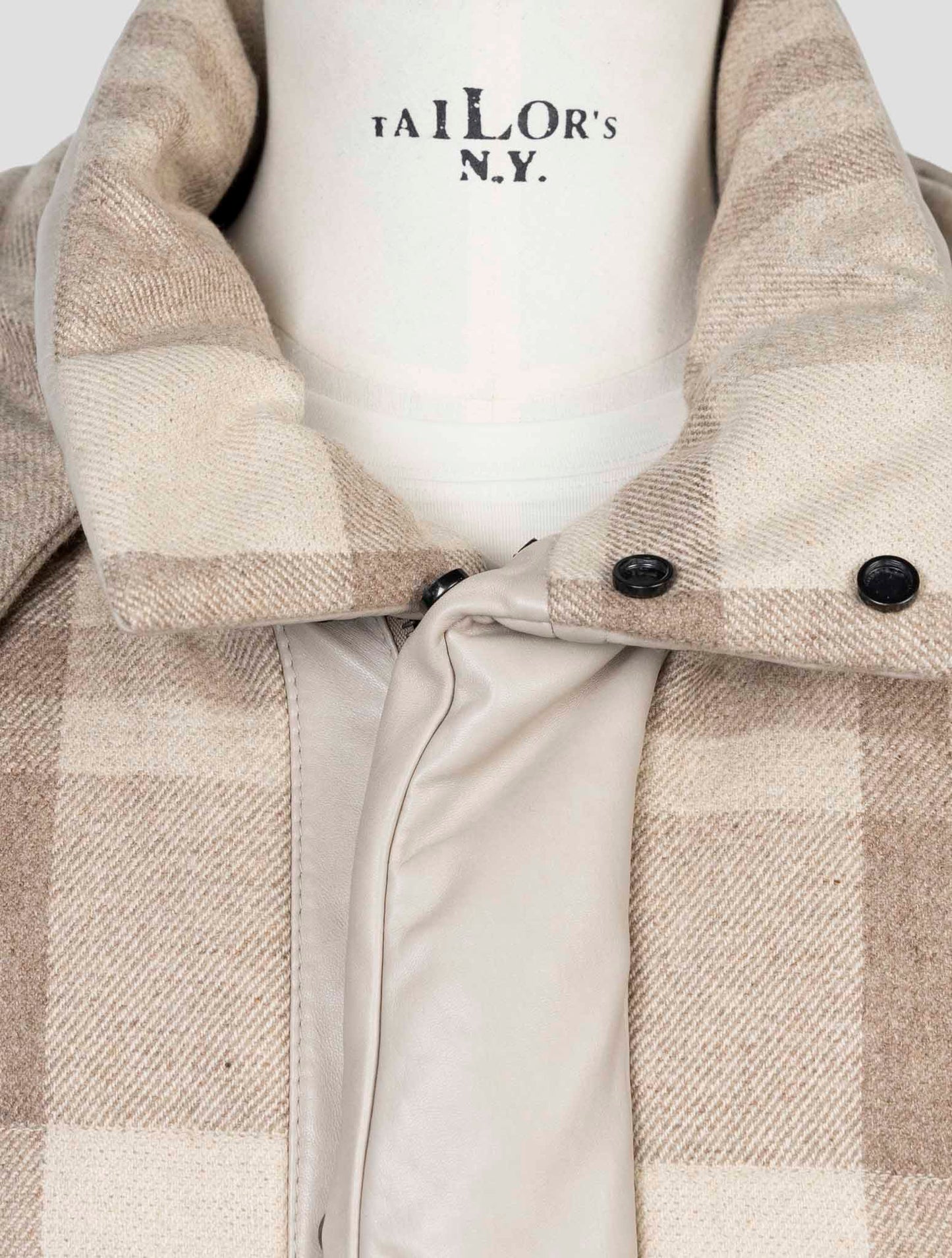 Kiton Beige Cashmere Wool Leather Coat