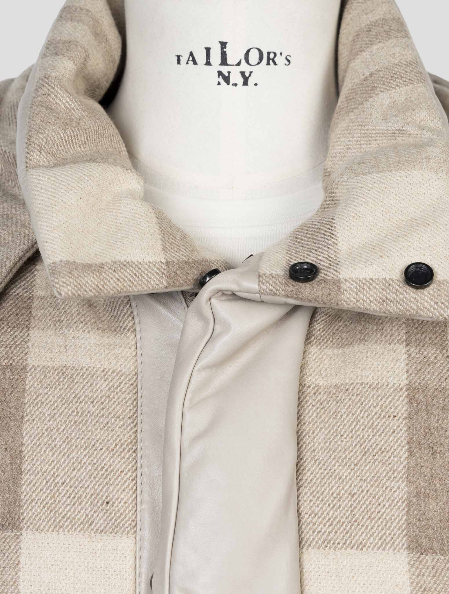 Kiton Beige Cashmere Wool Leather Coat