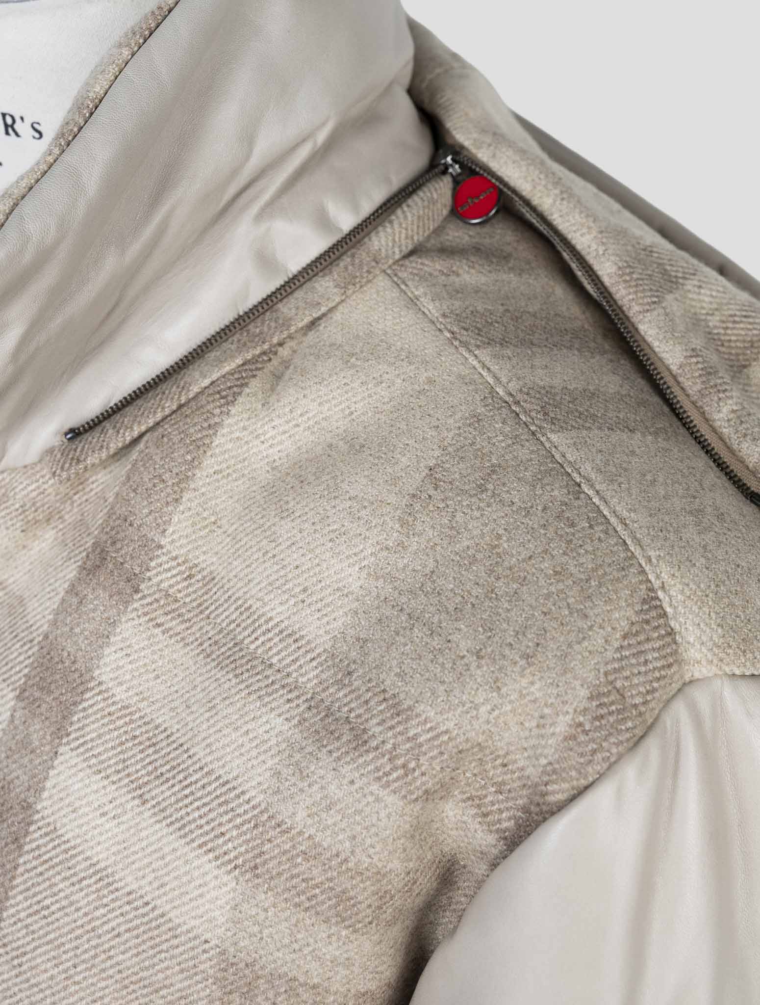 Kiton Beige Cashmere Wool Leather Coat