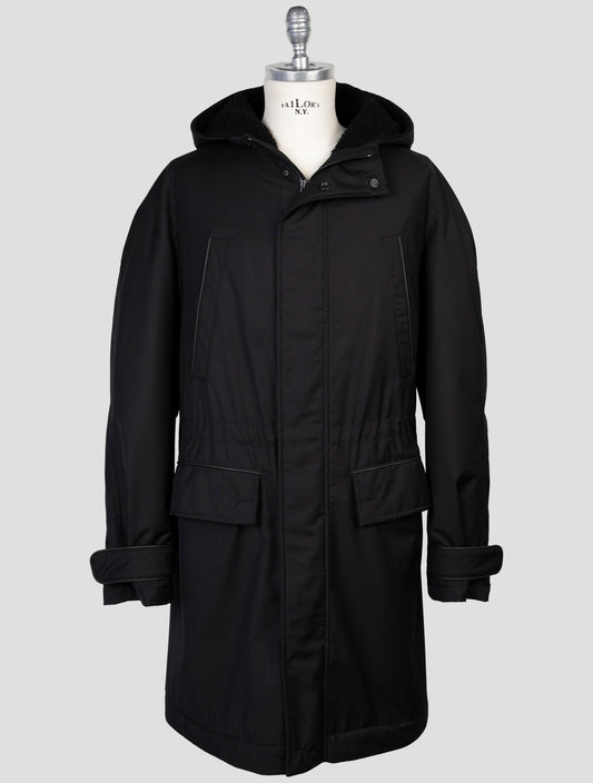 Kiton Black Pl Viscose Shearling Fur Overcoat