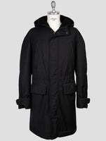 Kiton Black Pl Viscose Shearling Fur Overcoat