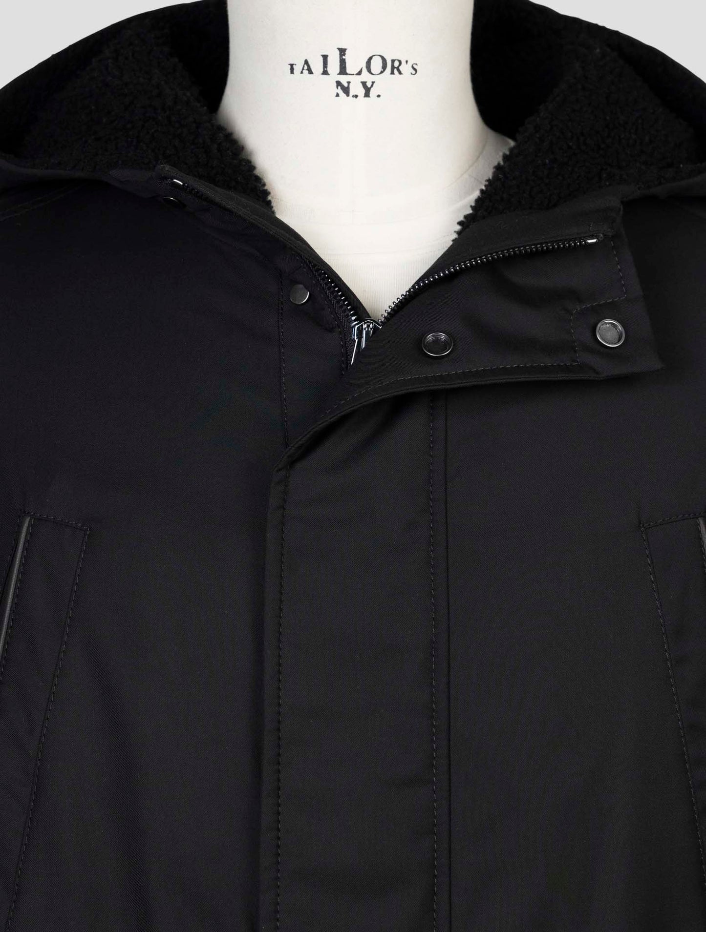 Kiton Black Pl Viscose Shearling Fur Overcoat