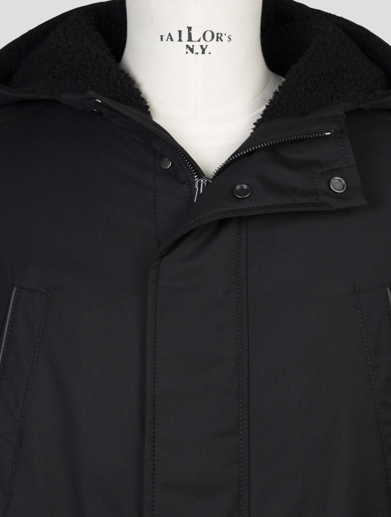 Kiton Black Pl Viscose Shearling Fur Overcoat