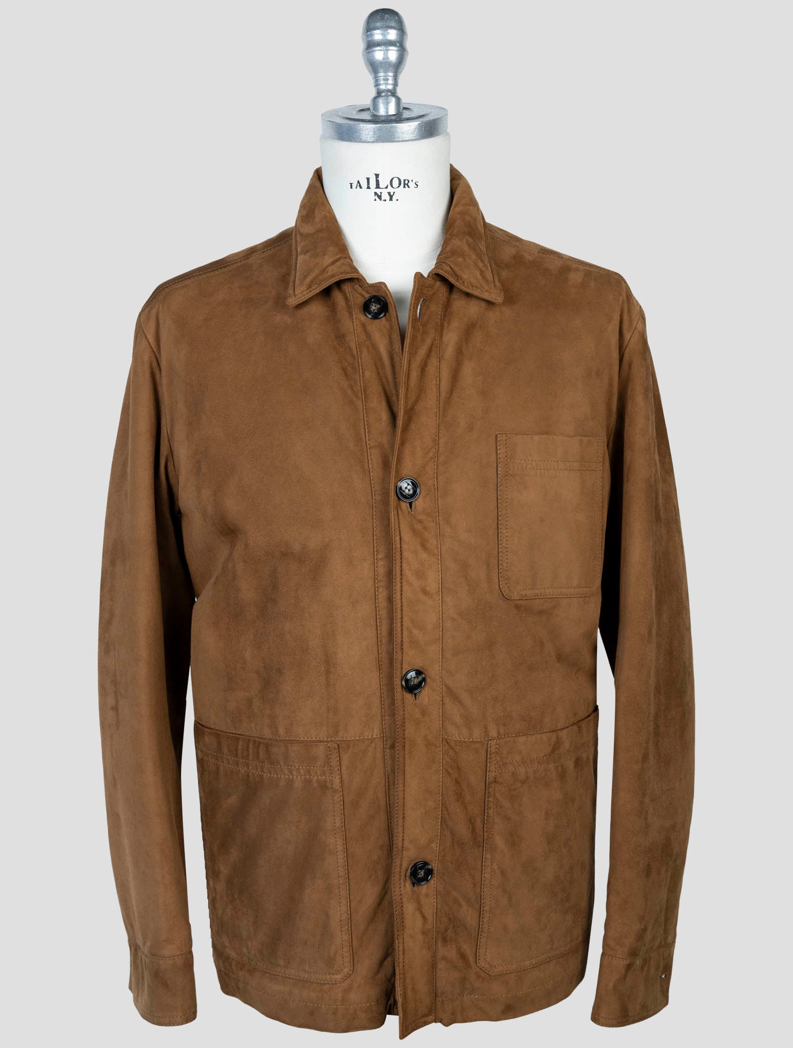Kiton Brown Leather Suede Coat