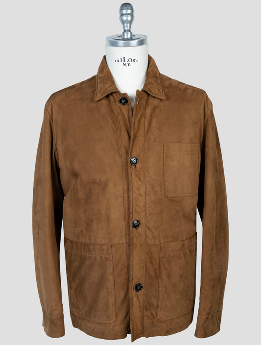 Kiton Brown Leather Suede Coat