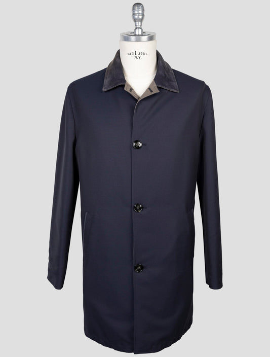 Kiton Gray Blue Wool Pa Reverse Overcoat