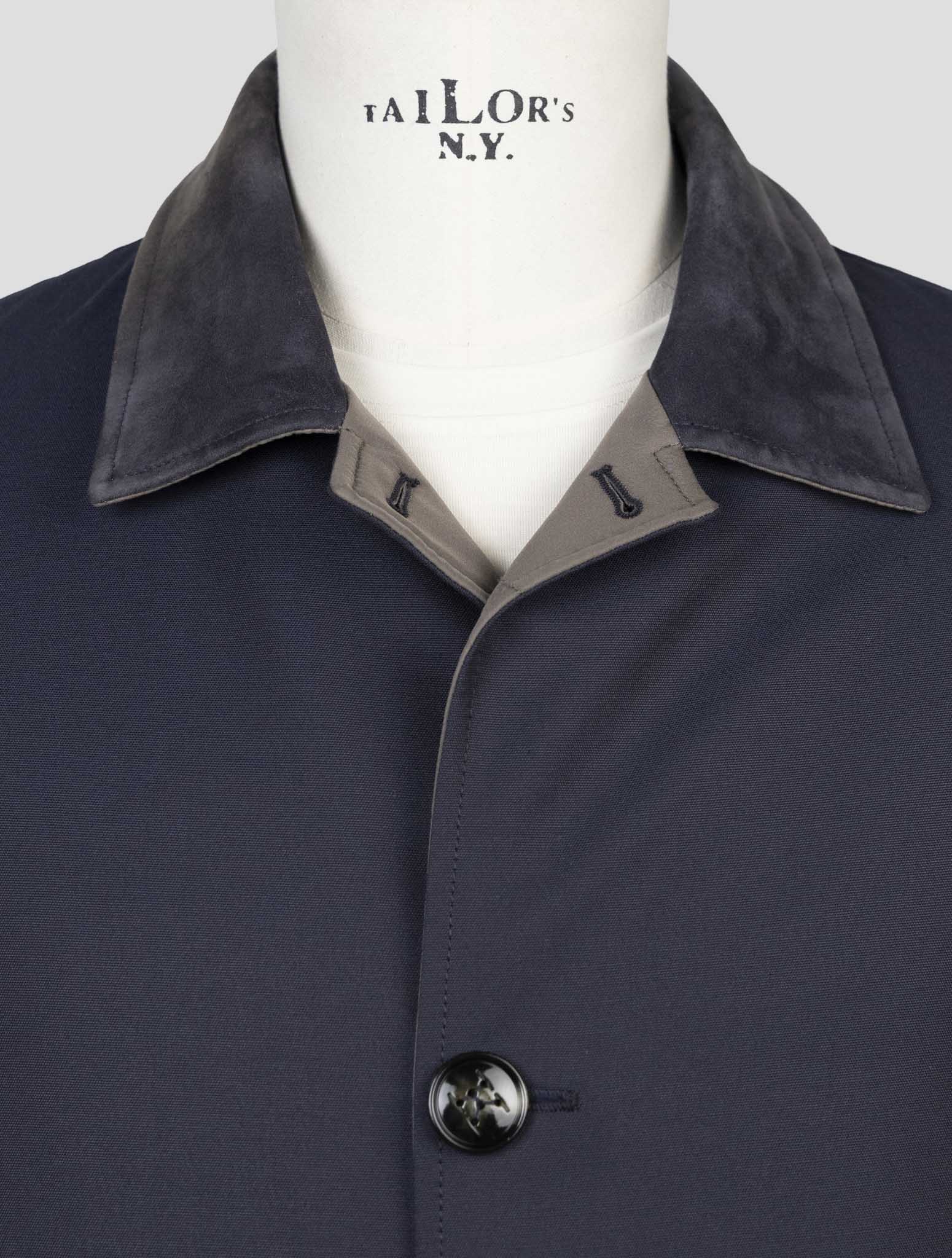 Kiton Gray Blue Wool Pa Reverse Overcoat
