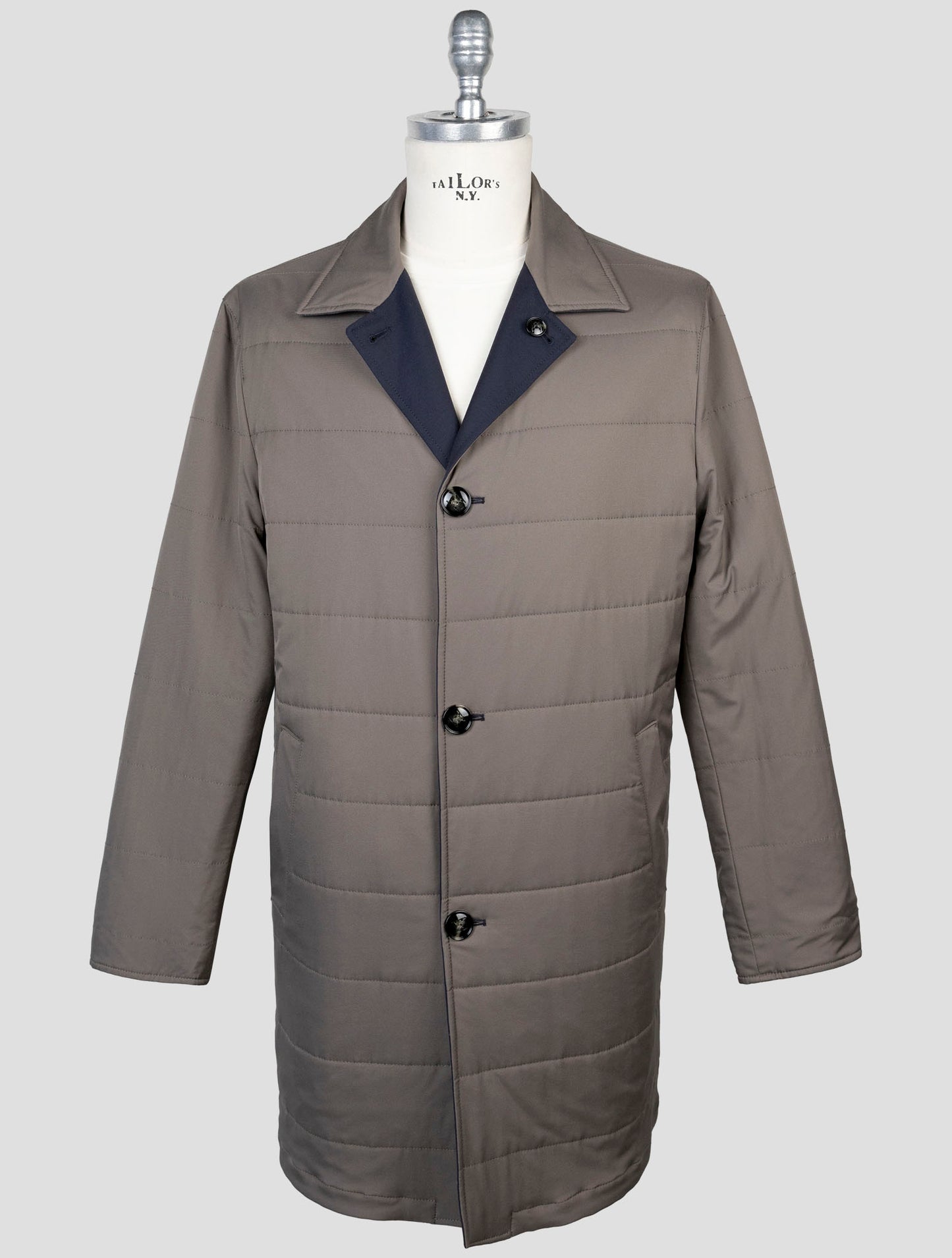 Kiton Gray Blue Wool Pa Reverse Overcoat