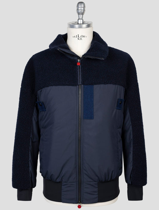 Kiton Blue Wool Cashmere PL Shearling Fur Coat