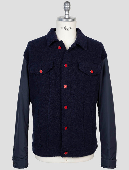 Kiton Blue Wool Cashmere PL Shearling Fur Coat