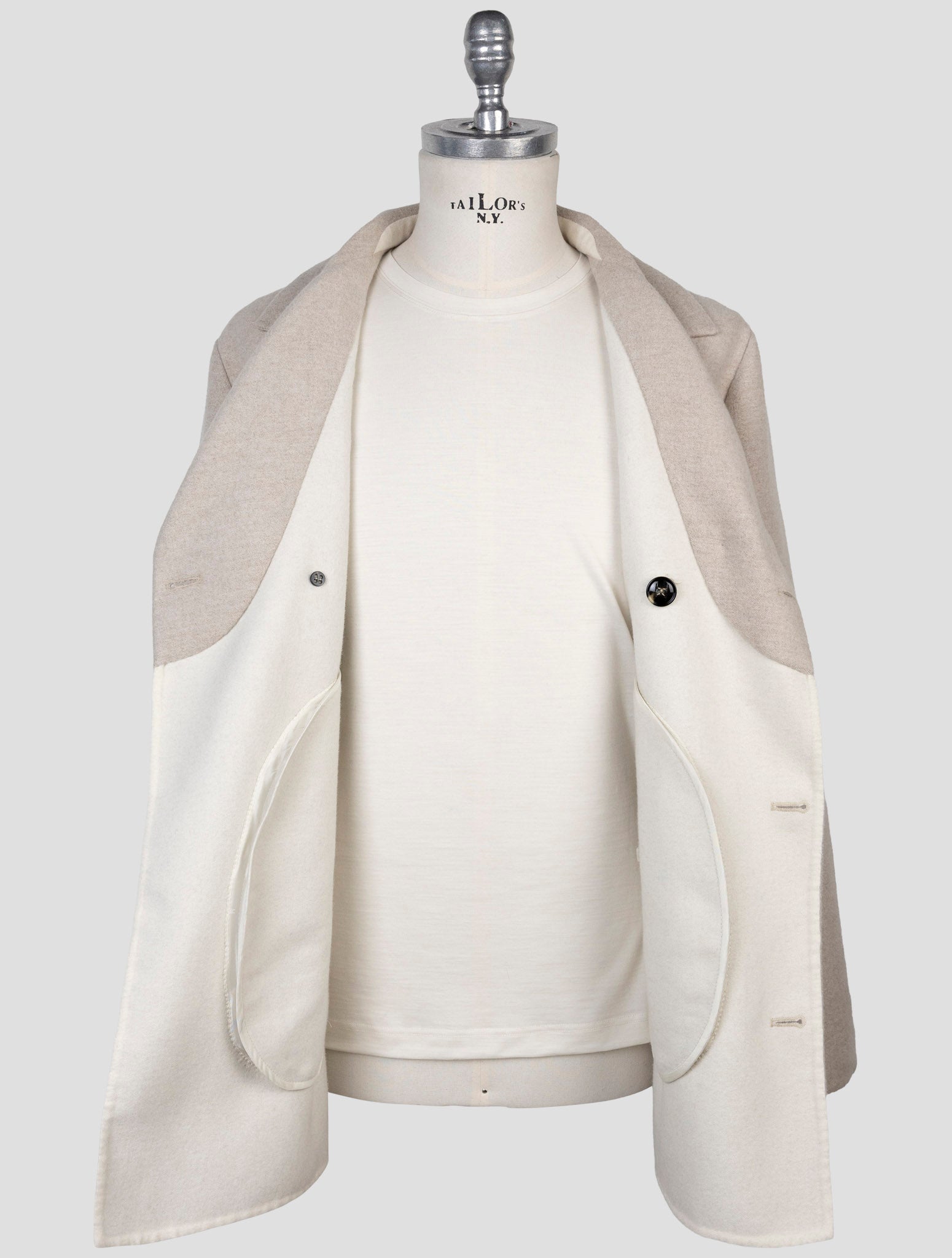 Kiton Beige Wool Cashmere Coat