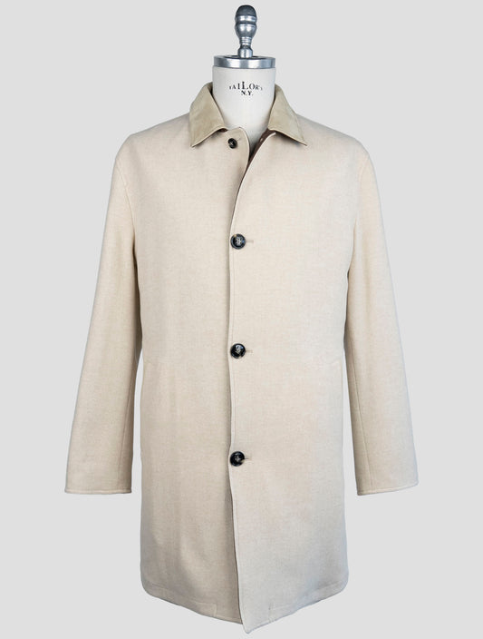 Kiton Beige Brown Virgin Wool Silk Cashmere Ea Coat