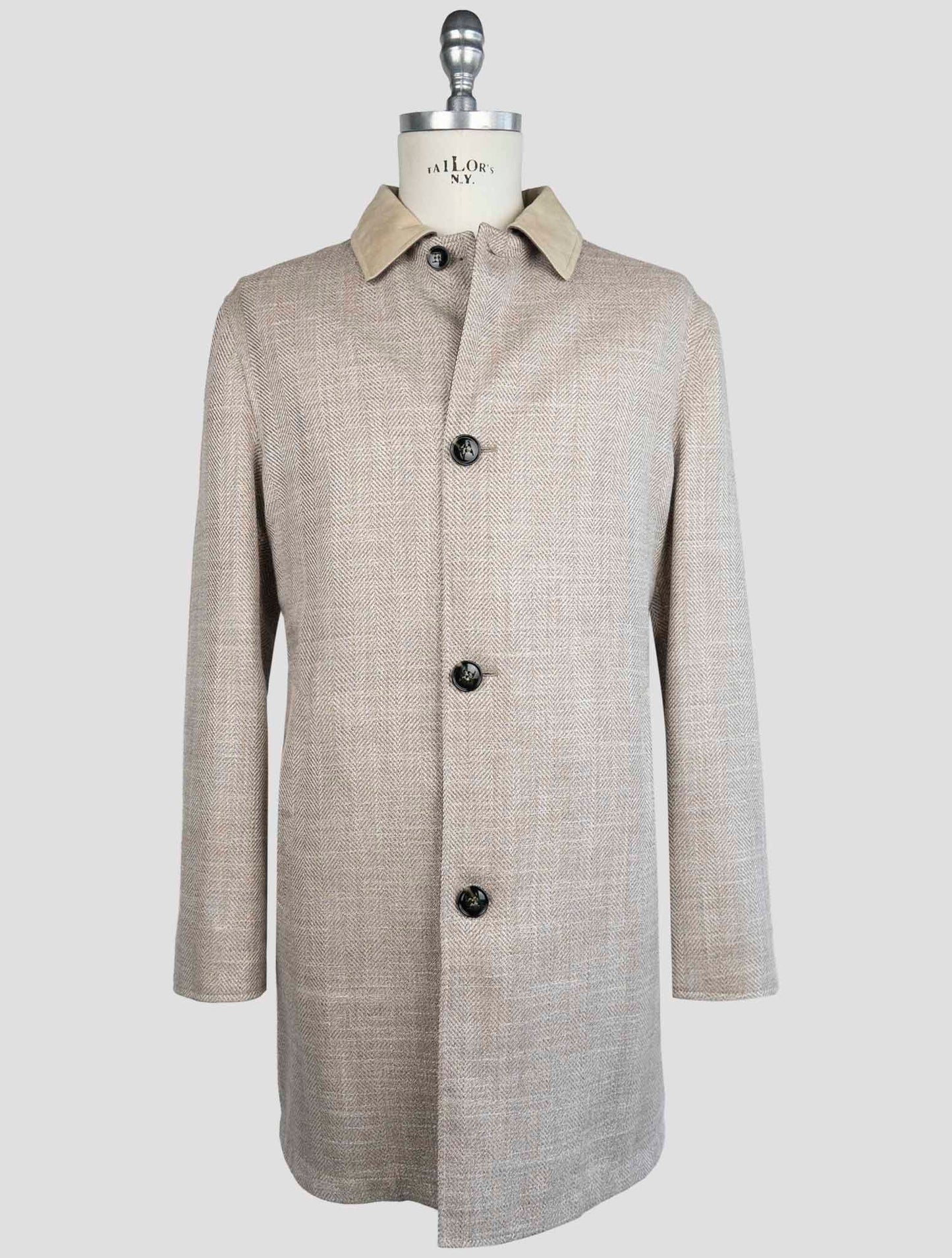 Kiton Beige Brown Virgin Wool Silk  Linen Reverse Coat
