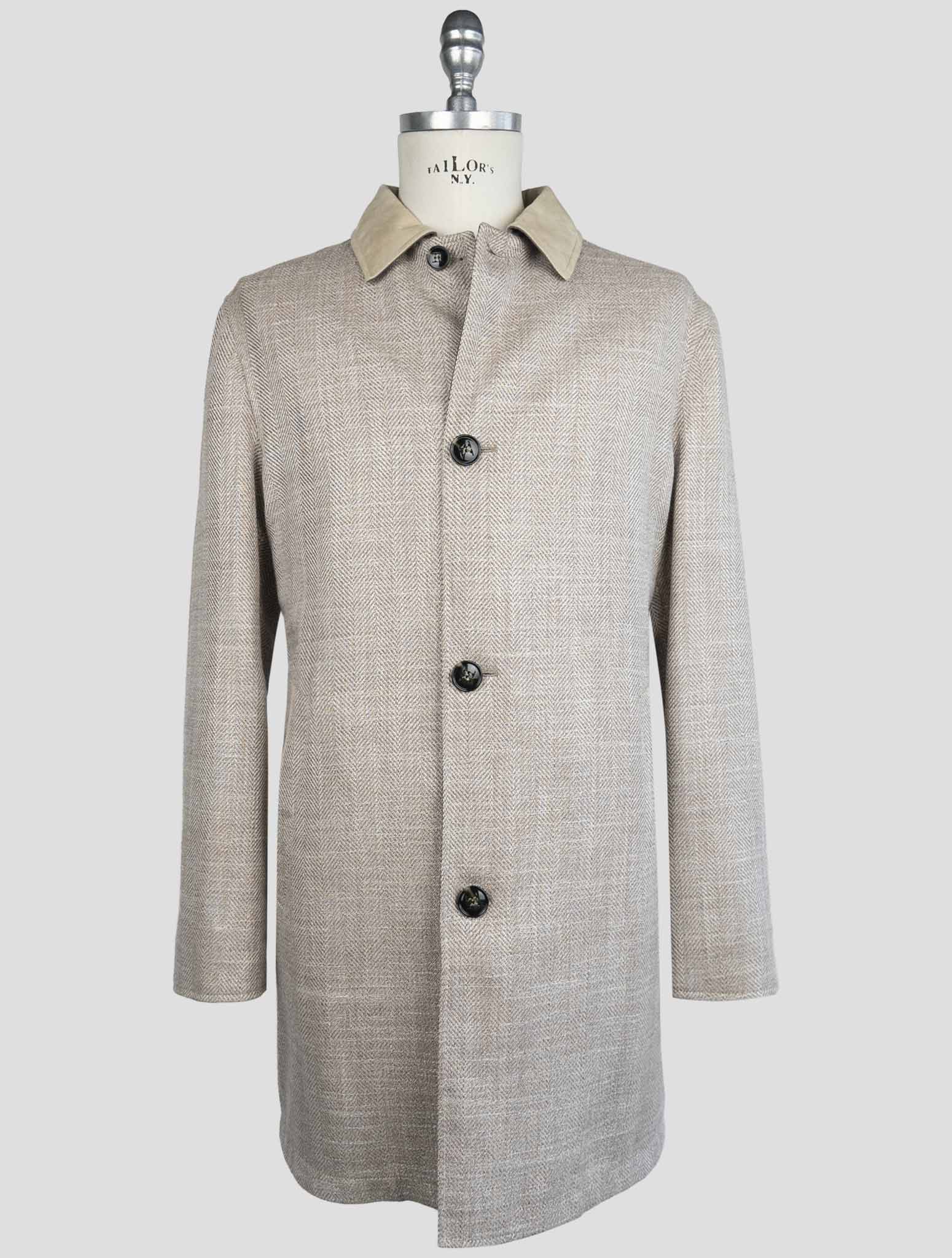 Kiton Beige Brown Virgin Wool Silk  Linen Reverse Coat