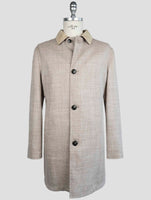 Kiton Beige Brown Virgin Wool Silk  Linen Reverse Coat