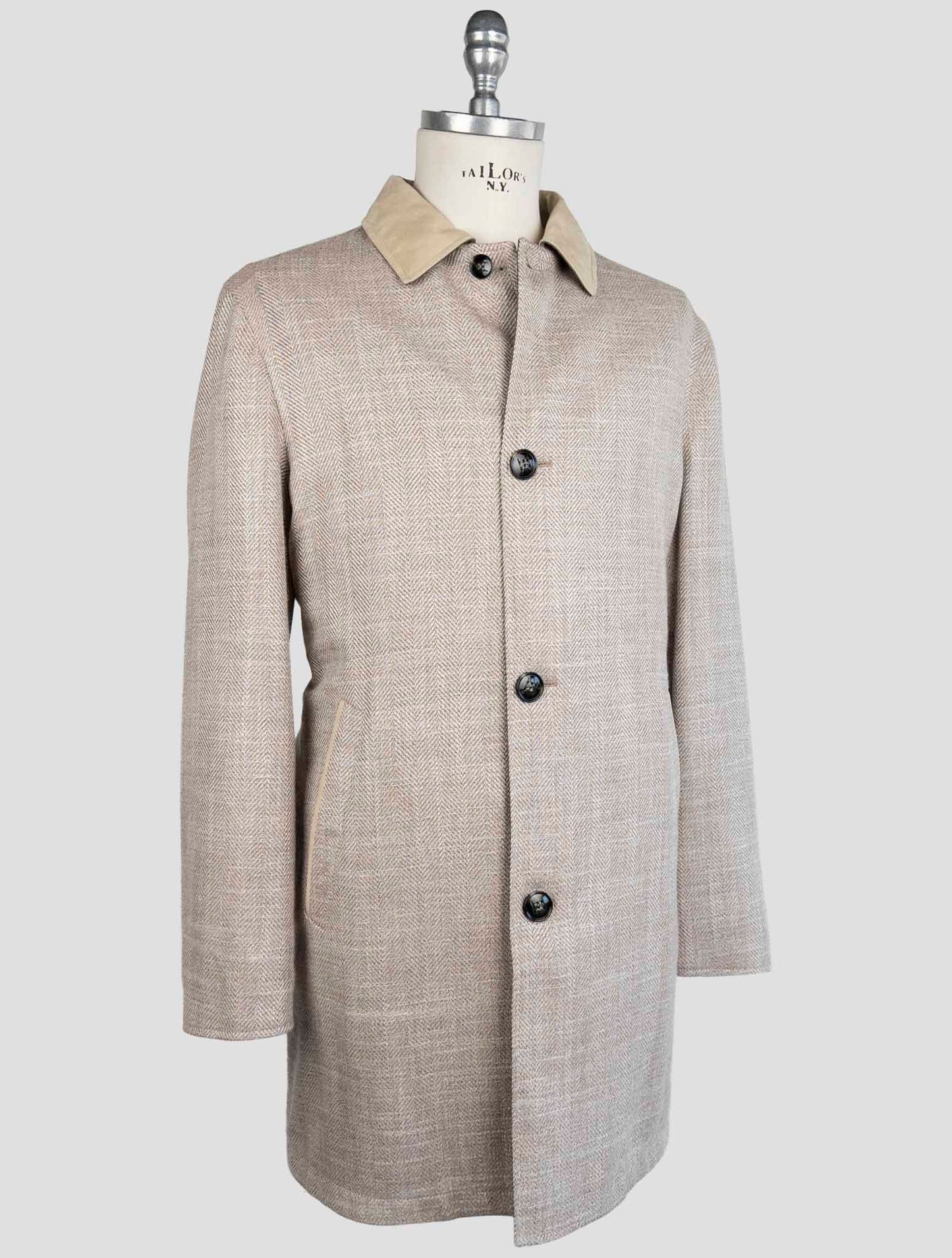 Kiton Beige Brown Virgin Wool Silk  Linen Reverse Coat