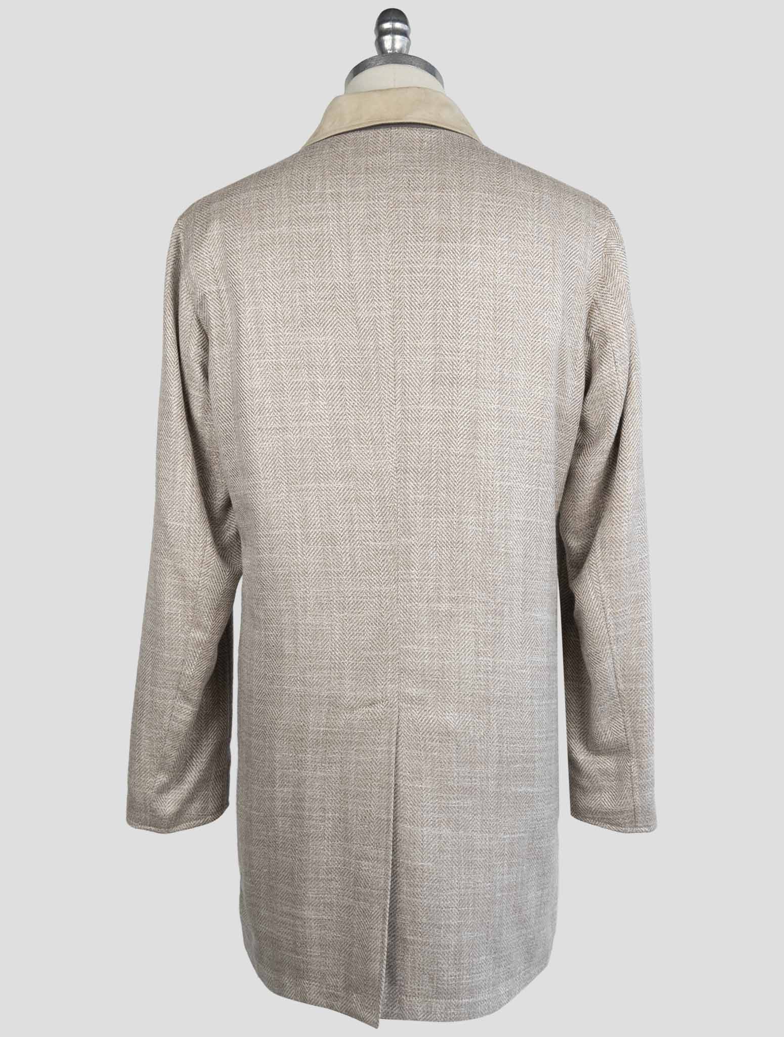 Kiton Beige Brown Virgin Wool Silk  Linen Reverse Coat
