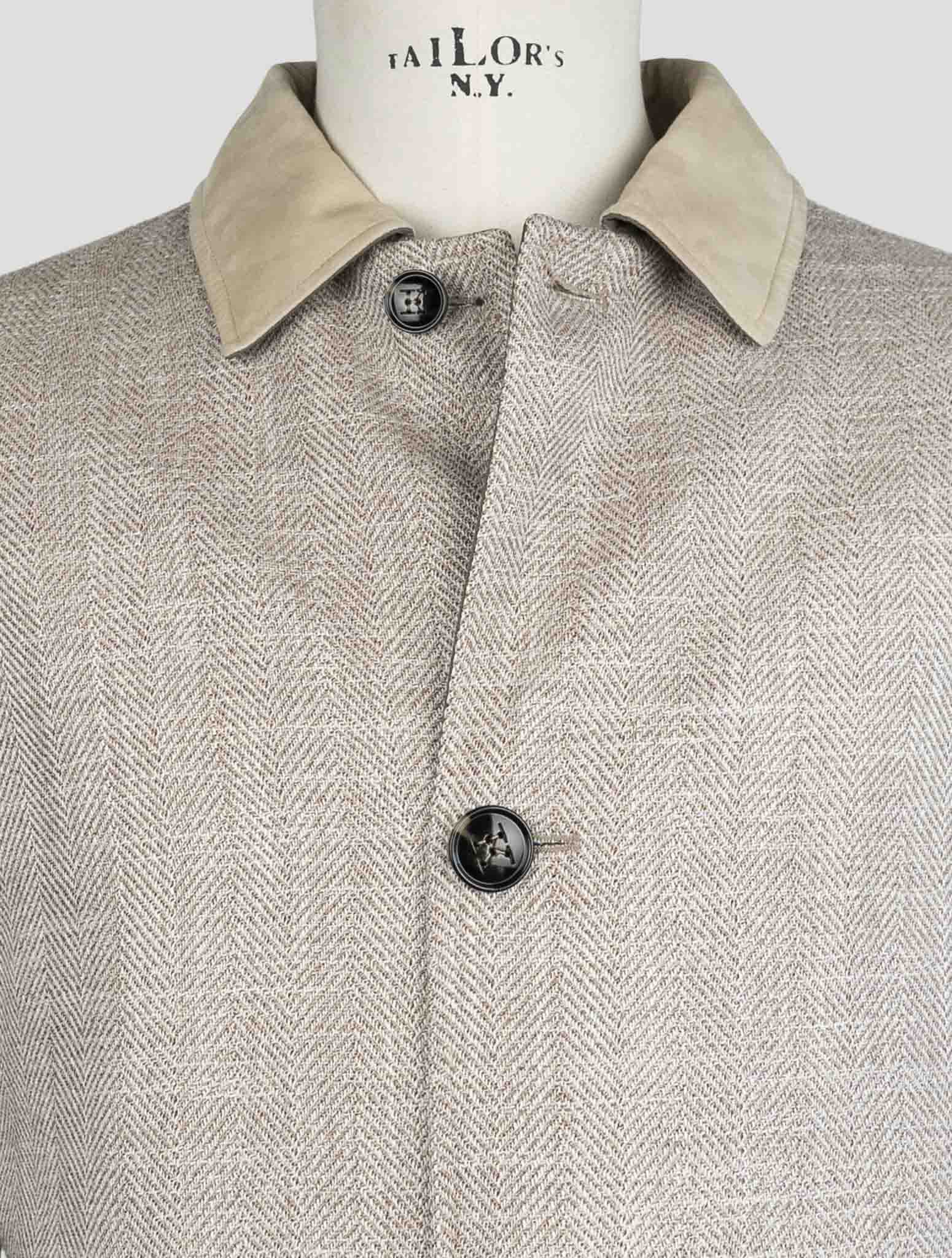 Kiton Beige Brown Virgin Wool Silk  Linen Reverse Coat