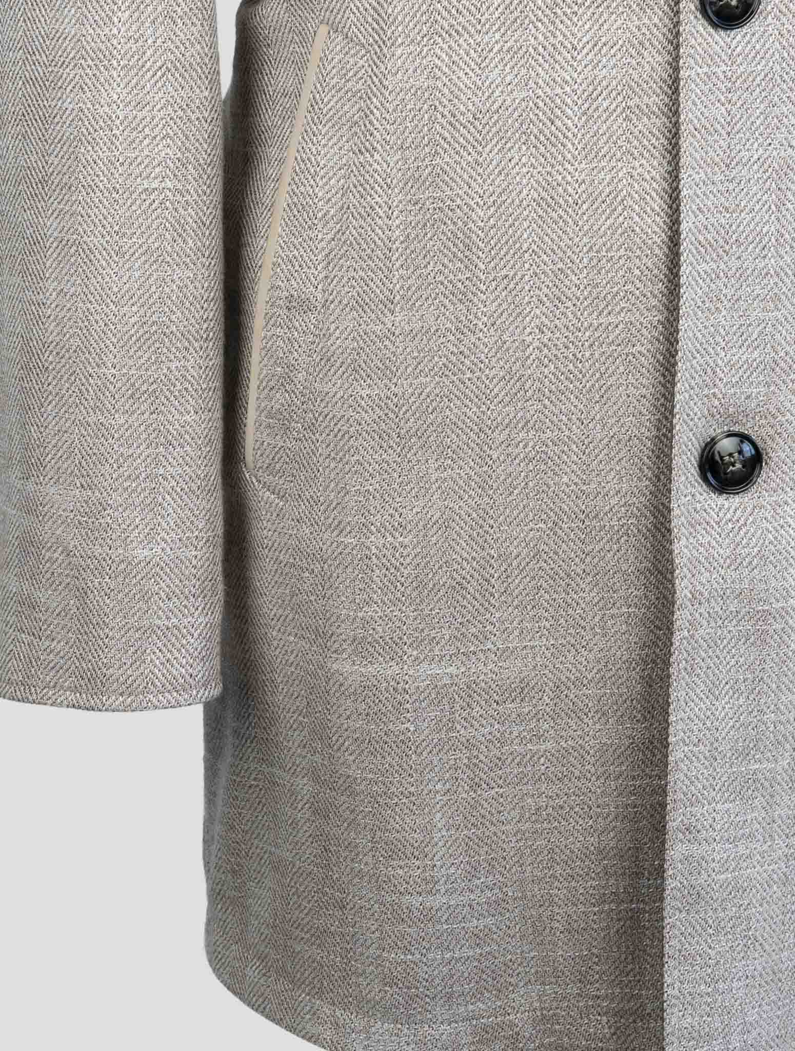 Kiton Beige Brown Virgin Wool Silk  Linen Reverse Coat