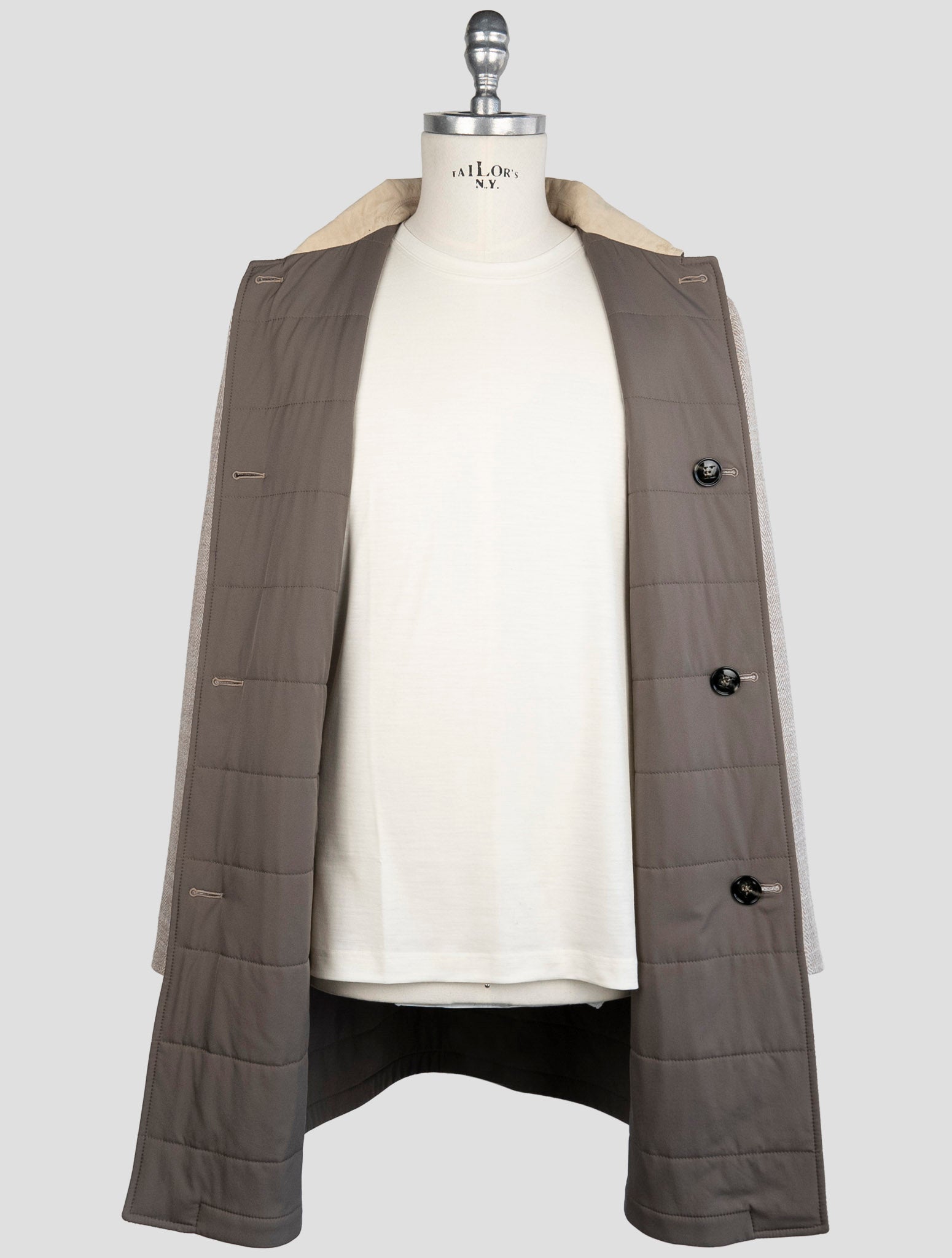 Kiton Beige Brown Virgin Wool Silk  Linen Reverse Coat