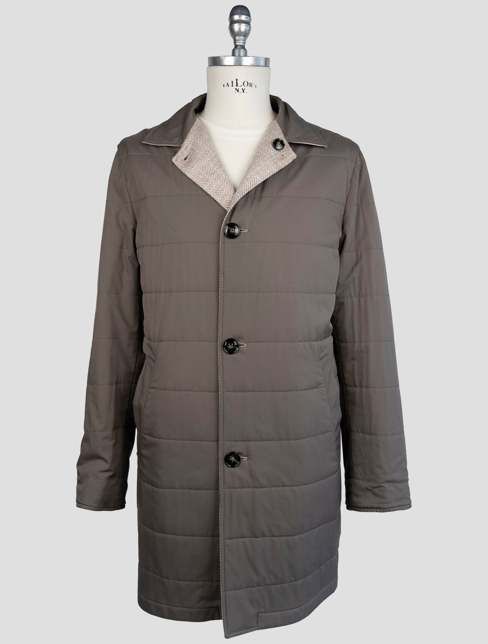 Kiton Beige Brown Virgin Wool Silk  Linen Reverse Coat