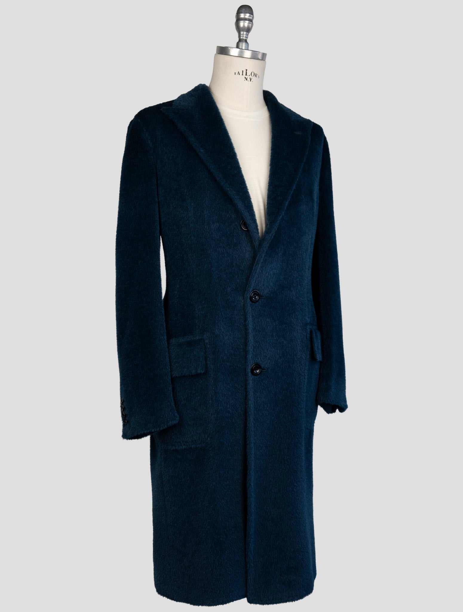 Kiton Blue Alpaca Virgin Wool Overcoat
