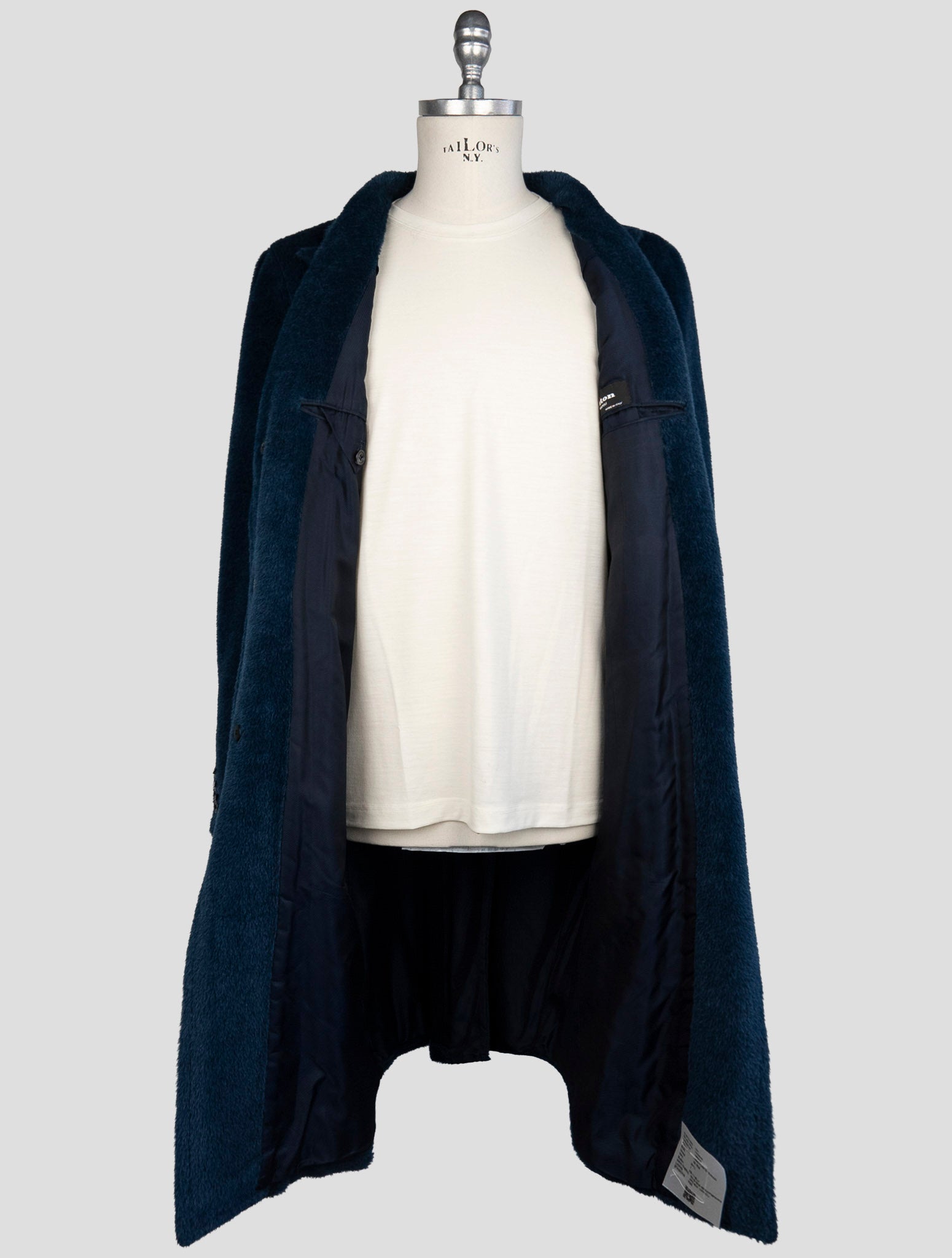 Kiton Blue Alpaca Virgin Wool Overcoat